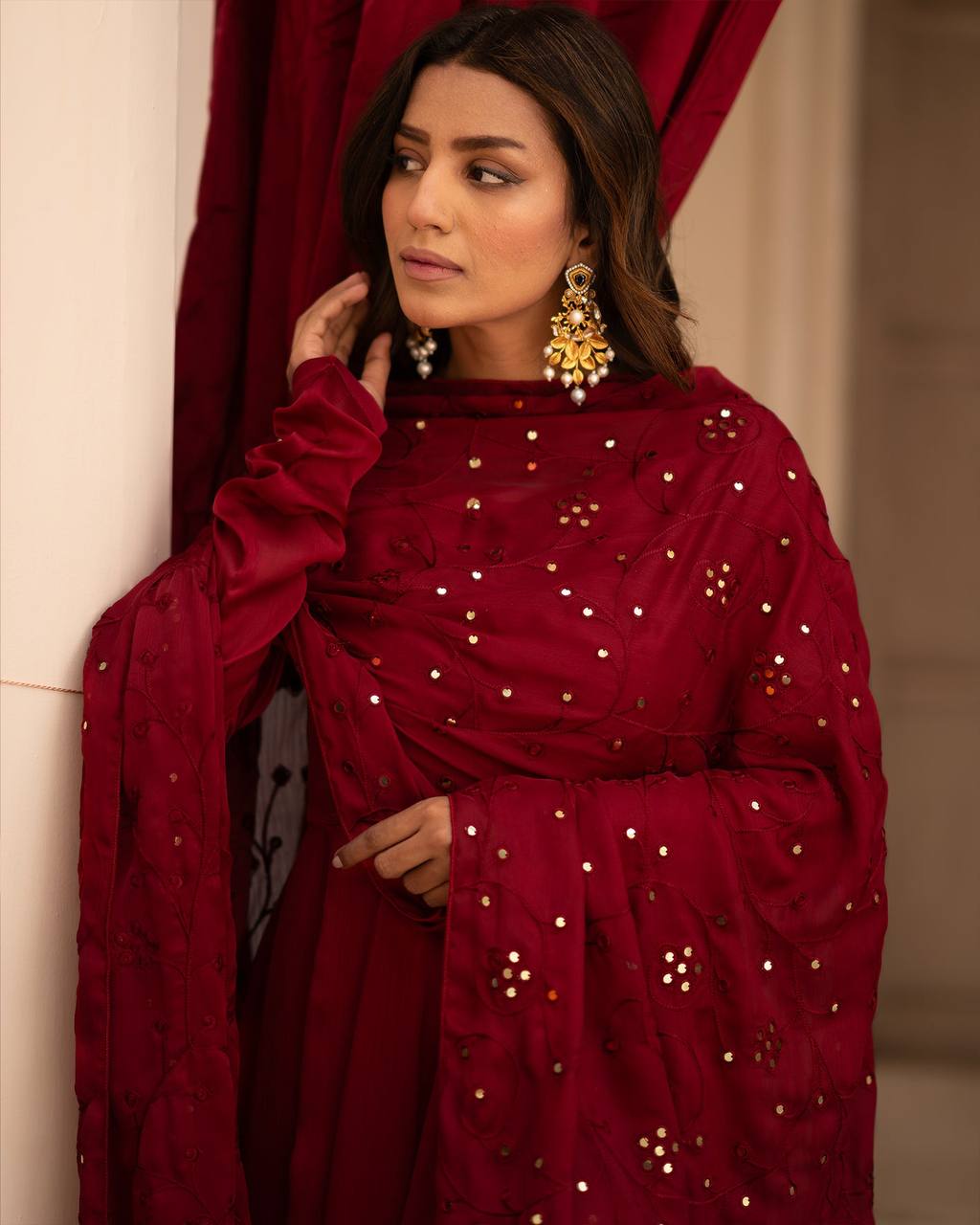 Maroon Anarkali Kurta Set