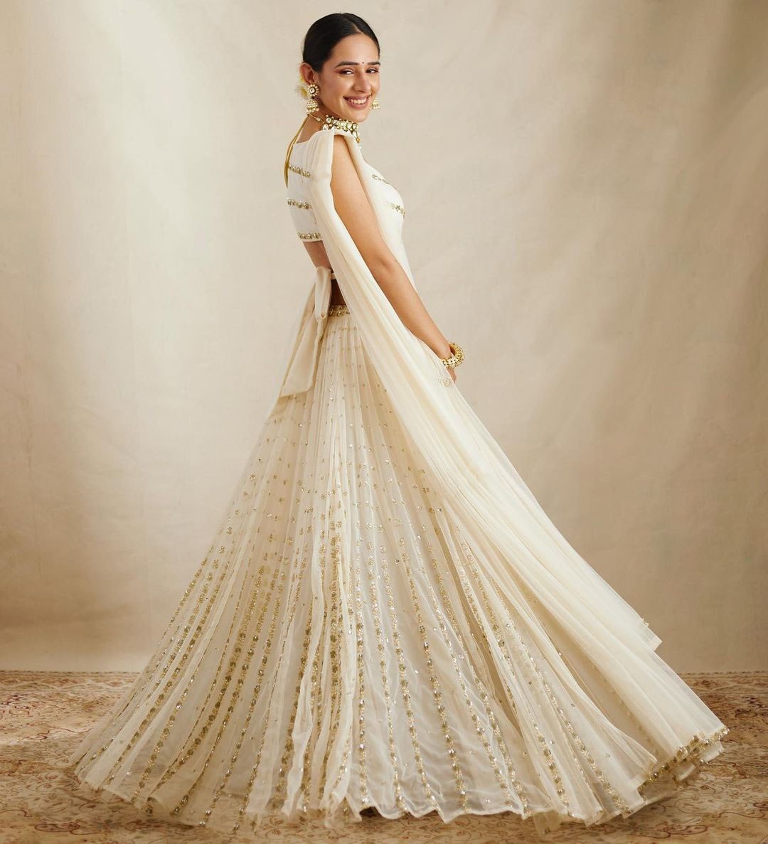 White Zari Mirror Work Lehenga