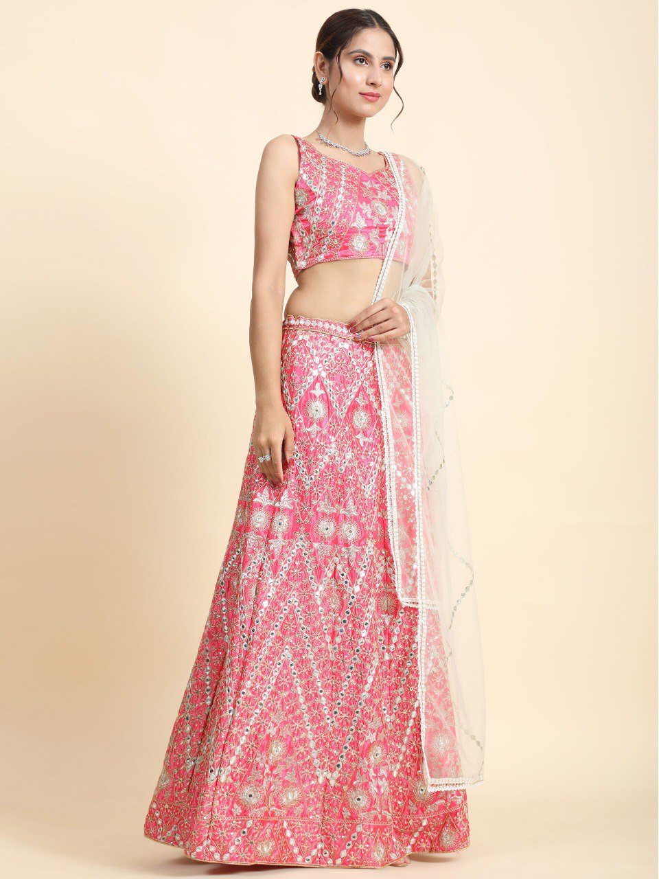 Pink Mirror Embroidery Lehenga