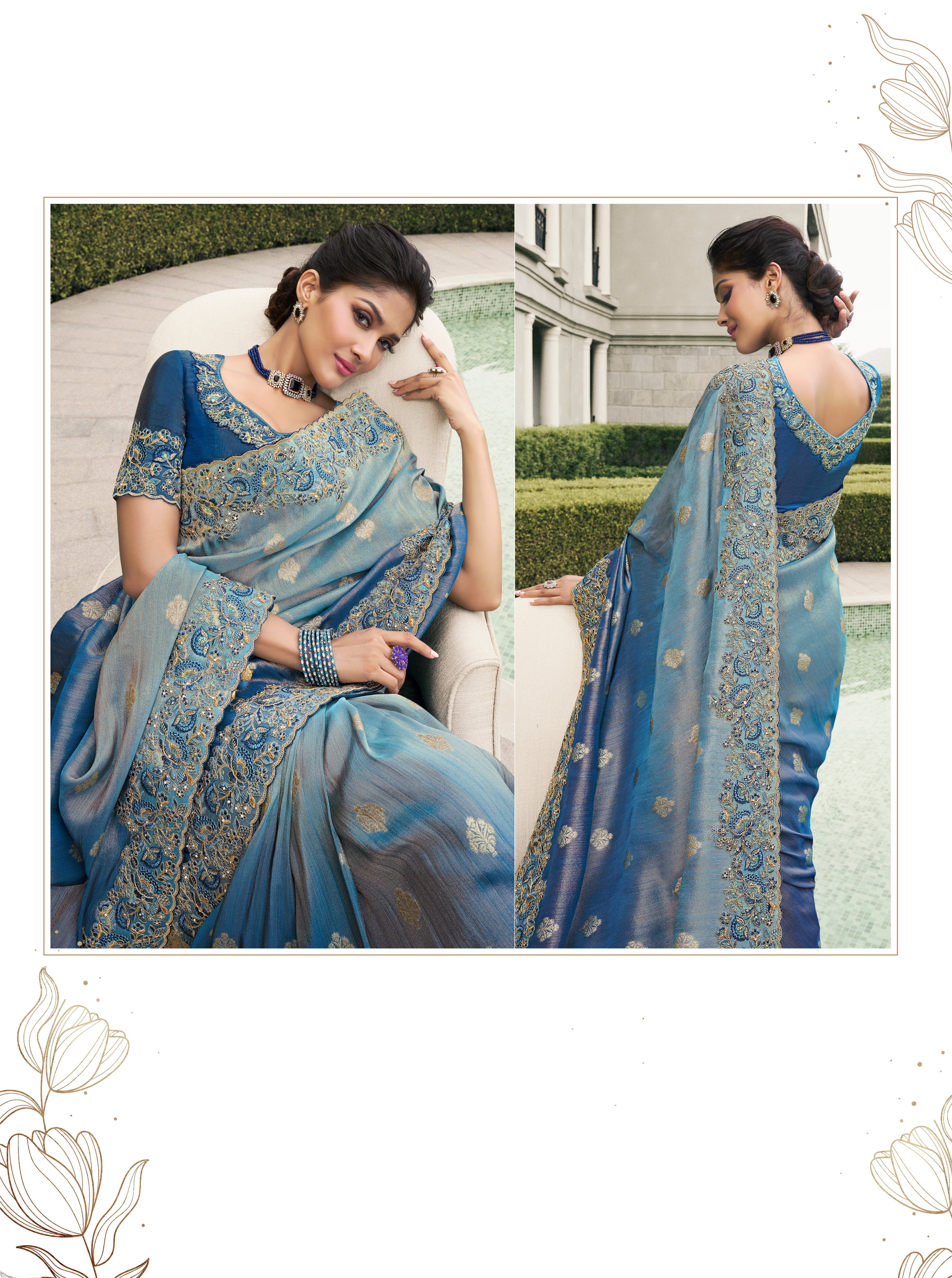Navy Blue Weaving Zari Designer Saree With Embroidery Work