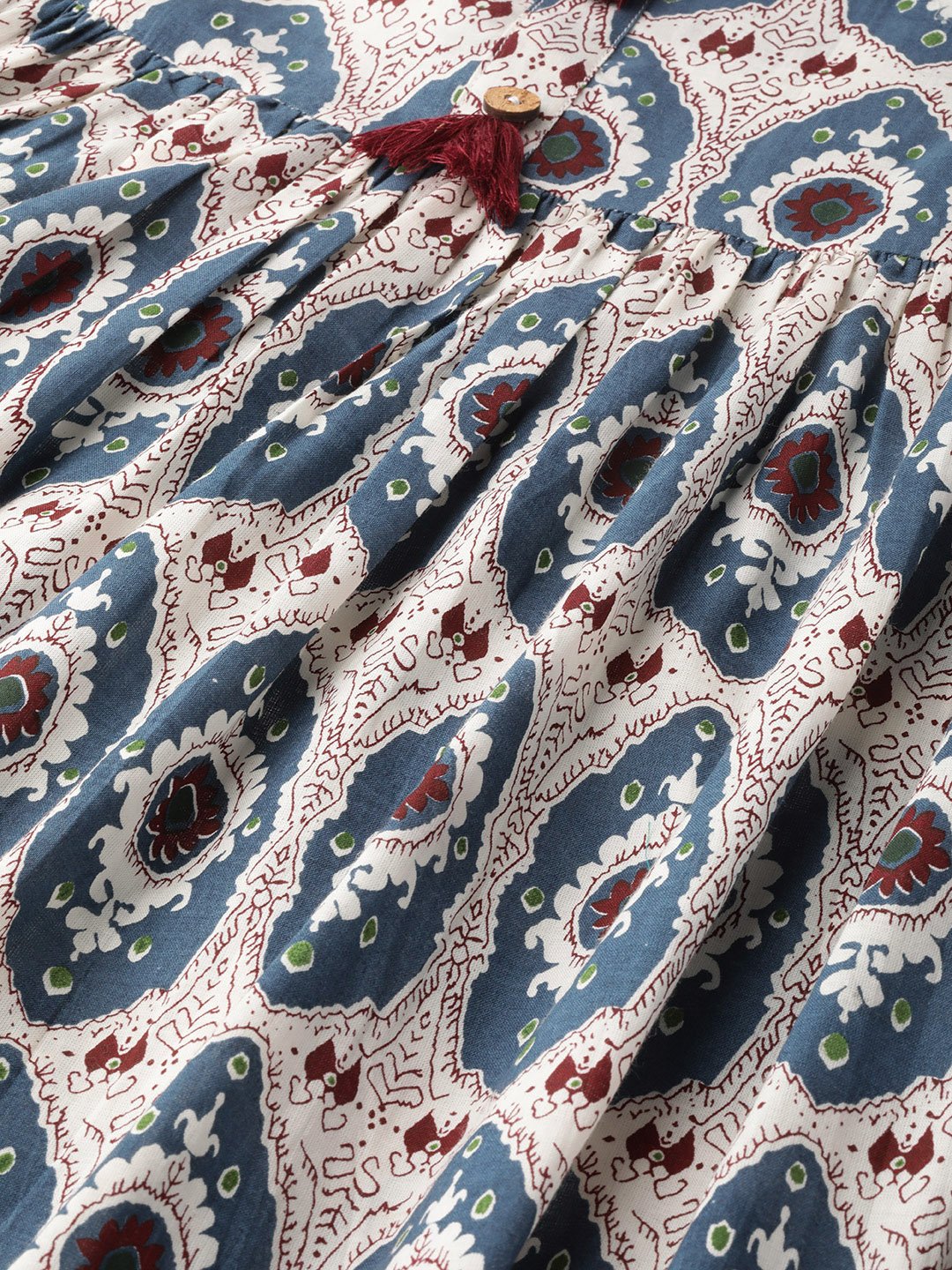 Women Maroon Printed Straight Kurta With Three Quarter Sleeves