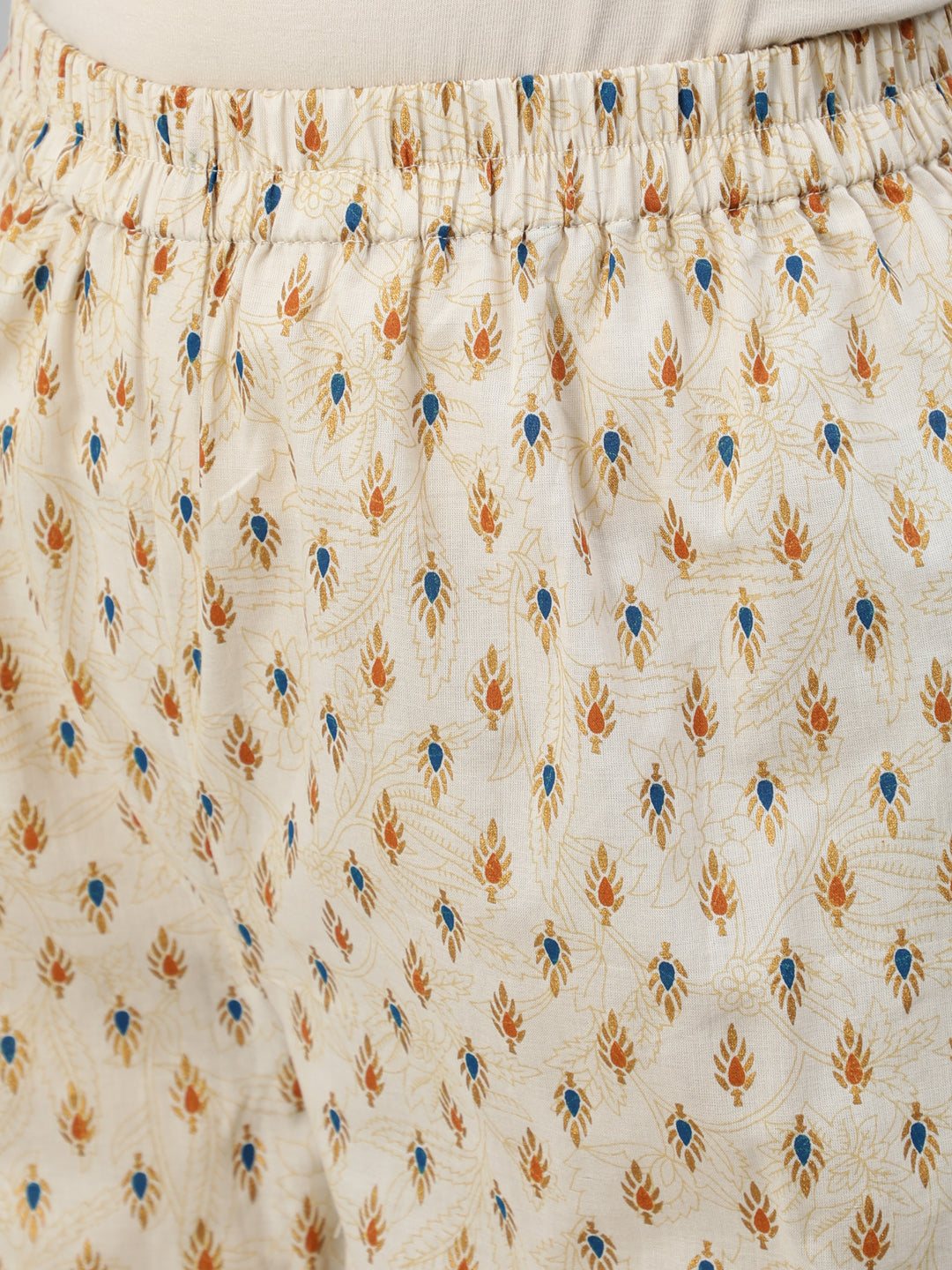 Women Cream & Gold Printed Straight Kurta With Palazzo & Dupatta