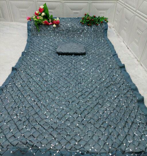 Solid Embellished Sequinned Pure Georgette Saree
