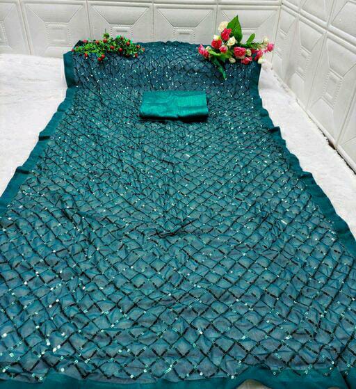 Solid Embellished Sequinned Pure Georgette Saree