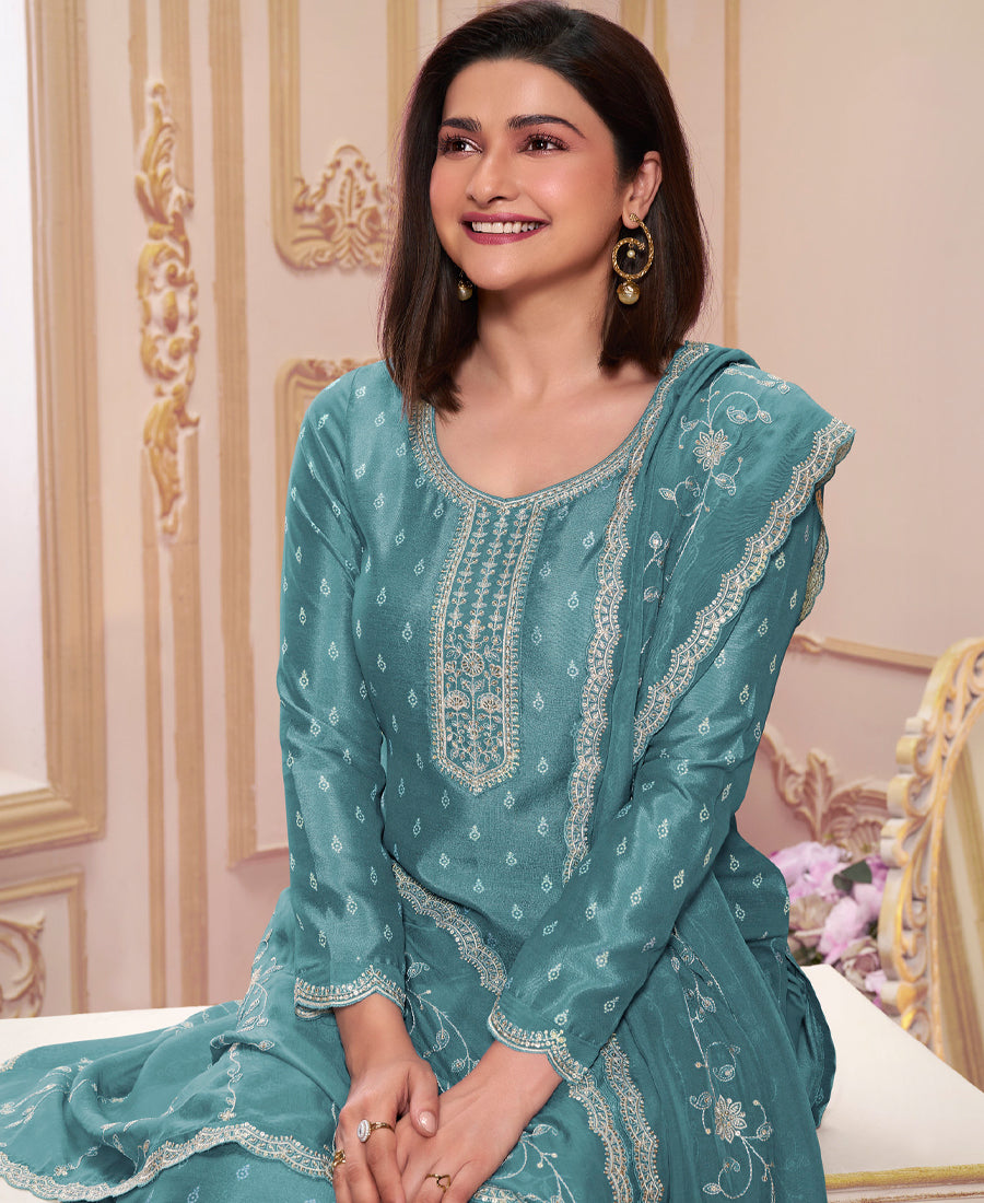 Trendy Sky Blue Straight Suit For Women