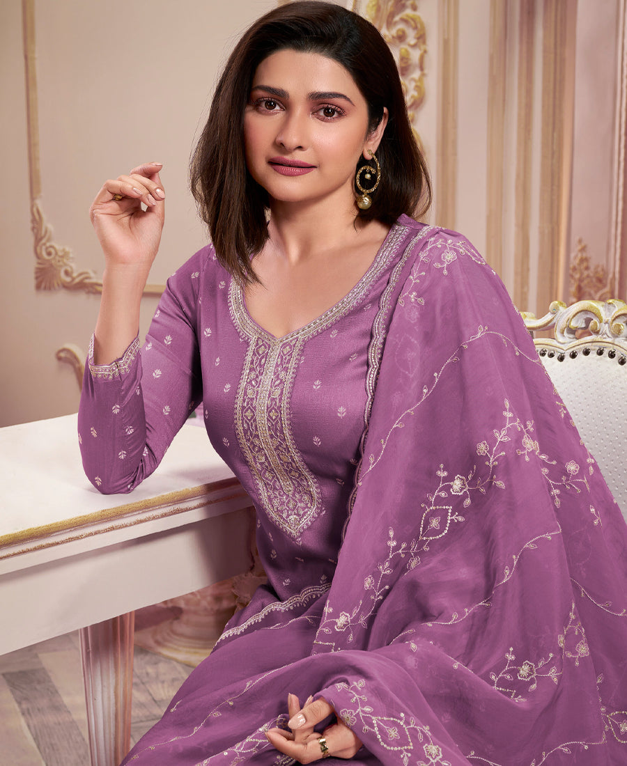 Trendy Lavender Straight Suit For Women