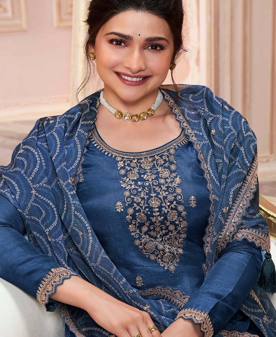 Latest Blue Georgette Straight Suit For Women Festive Wear