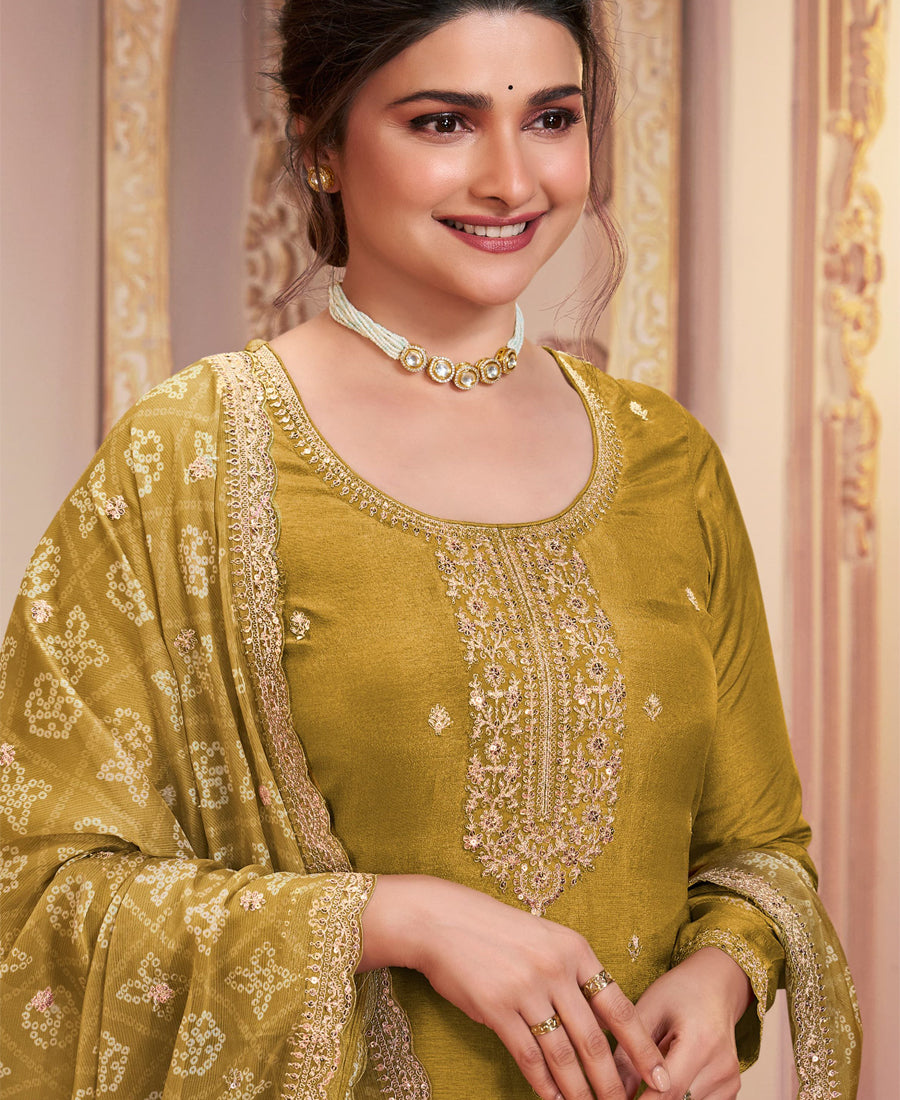 Latest Mustard Georgette Straight Suit For Women Festive Wear