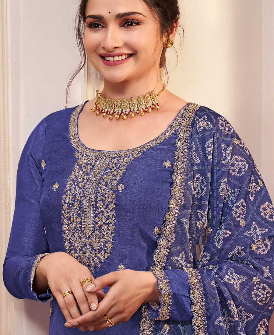 Latest Royal Blue Georgette Straight Suit For Women Festive Wear