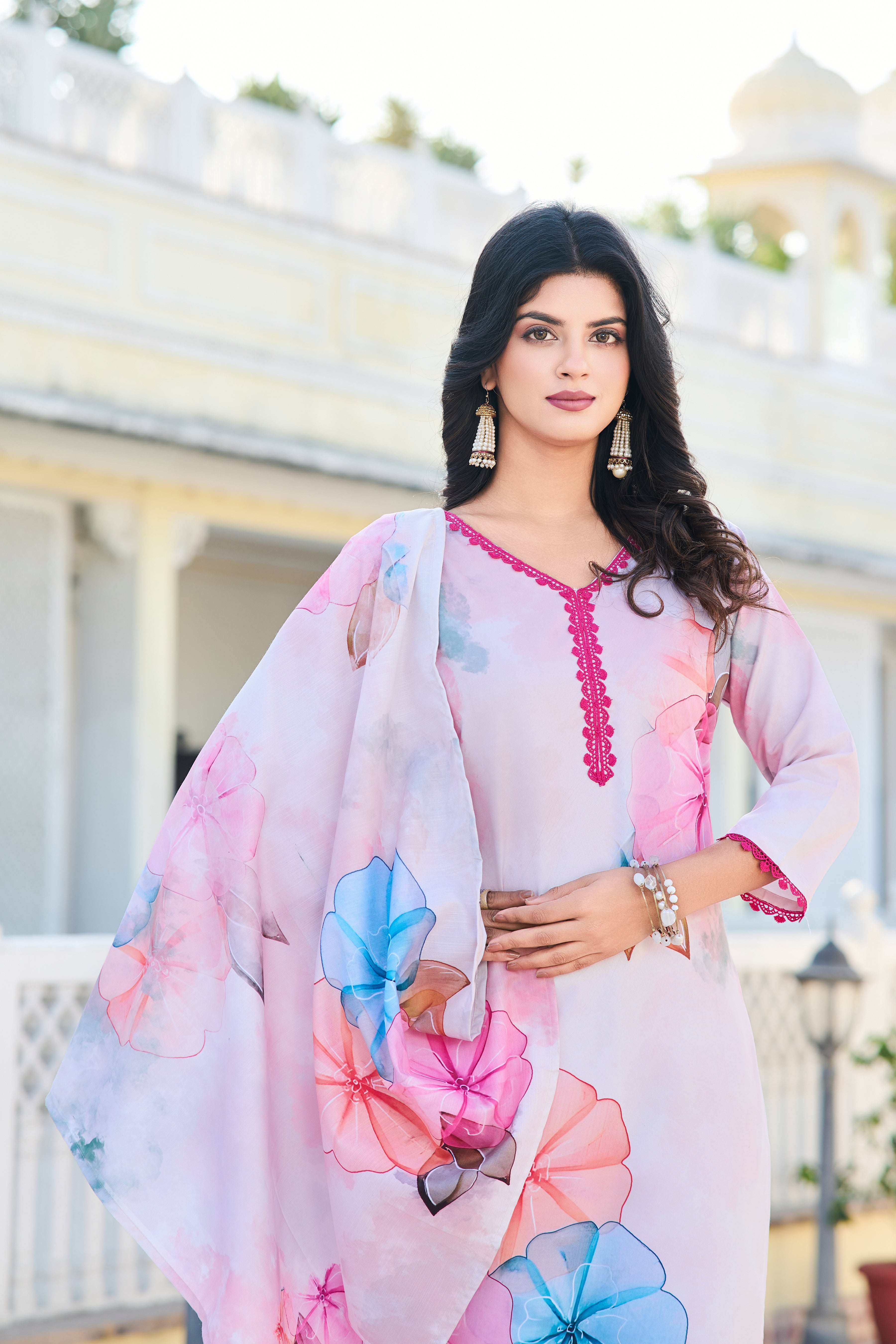 Women's Floral Printed Cotton Fabric Straight Kurta, Pant Set.
