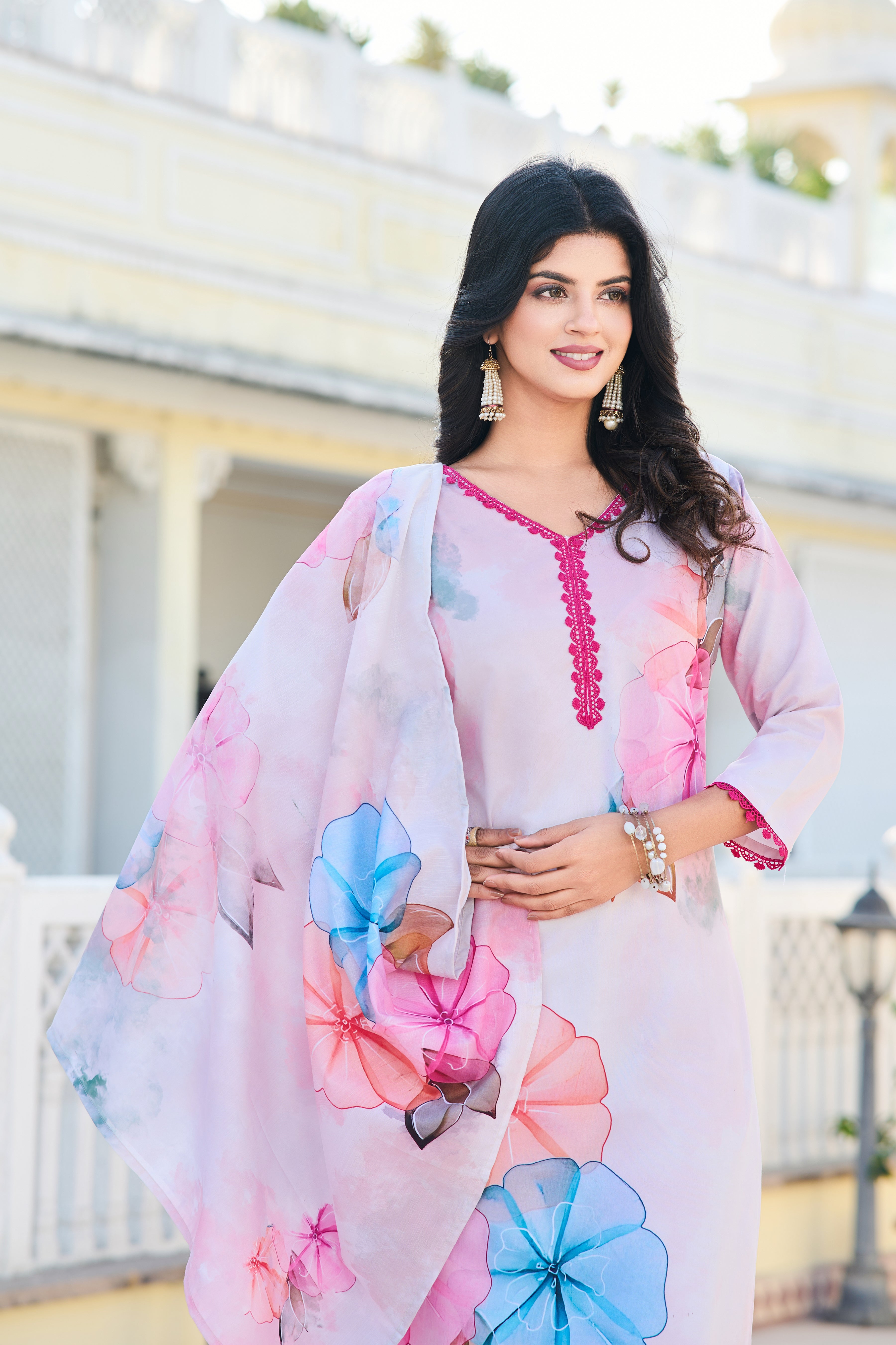Women's Floral Printed Cotton Fabric Straight Kurta, Pant Set.