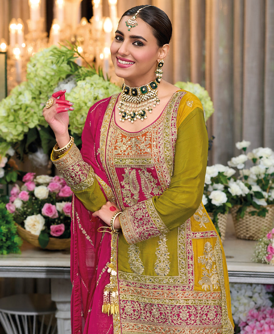 Designer Pakistani Style Mustard Salwar Kameez Set