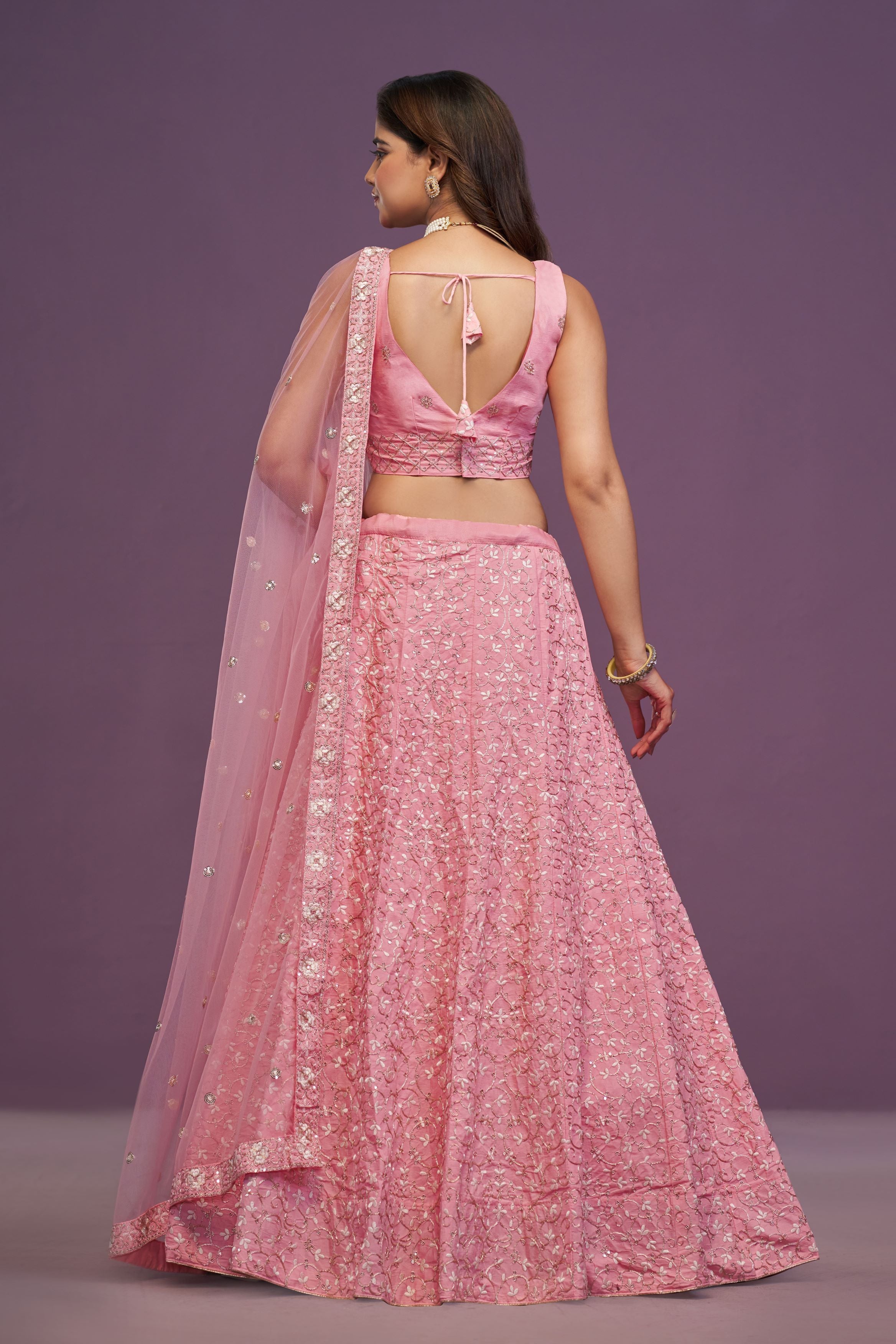 Pink Malai silk Zari,Sequence Embroidery work lehenga choli