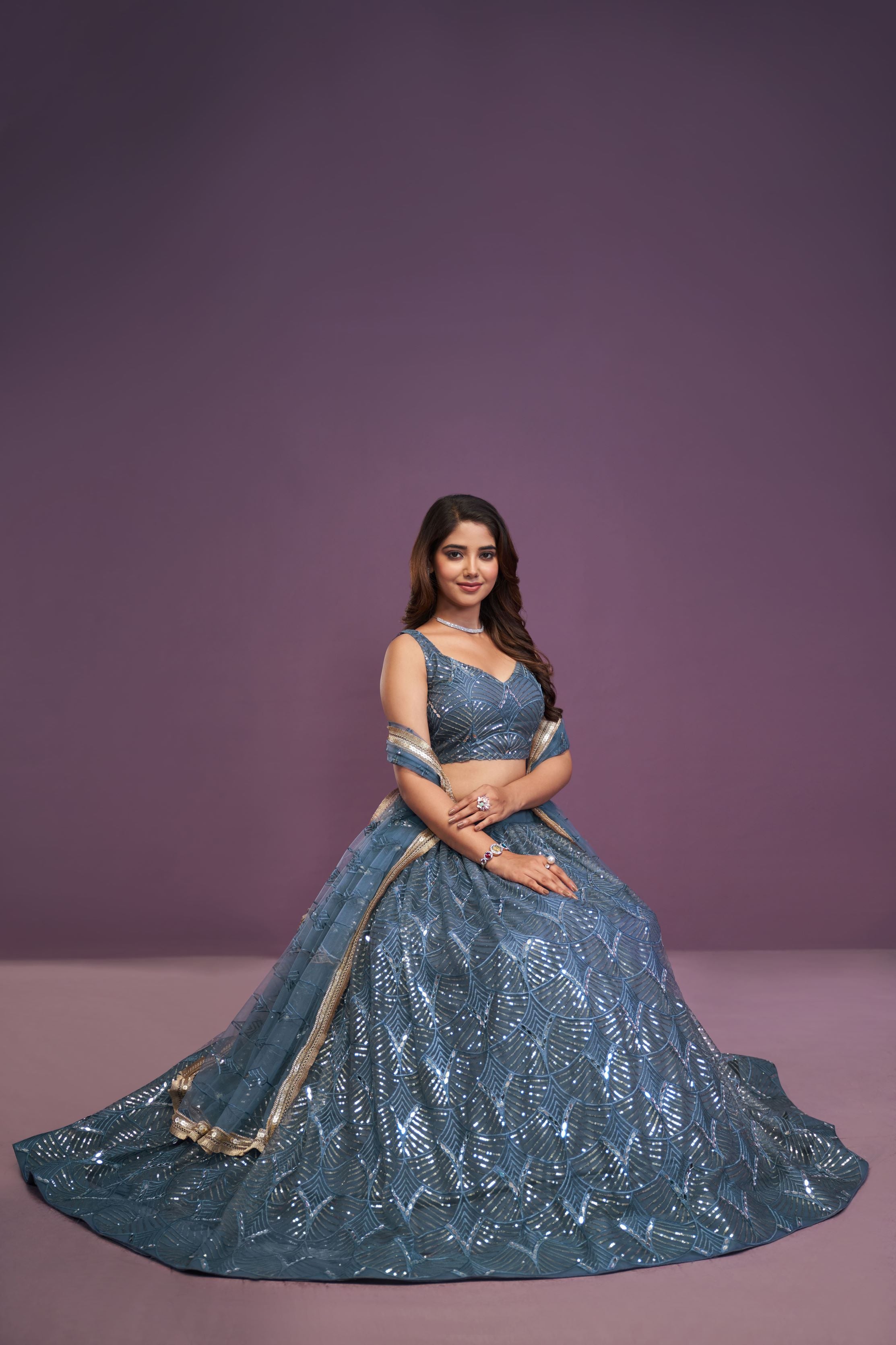 Blue Butterfly Net real Mirror With Sequence Embroidery Work Lehenga Choli