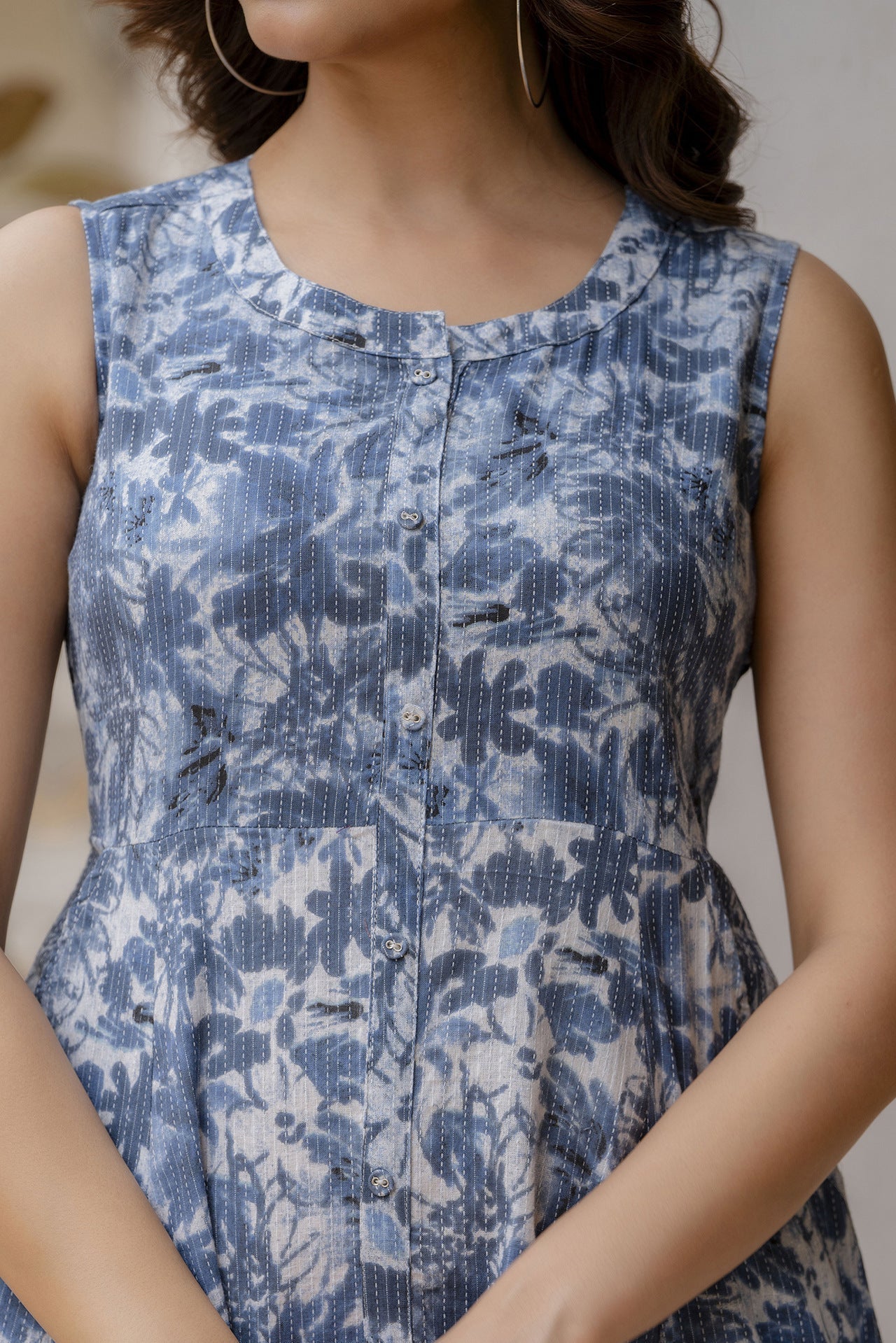 Women Blue Printed Flared Dress