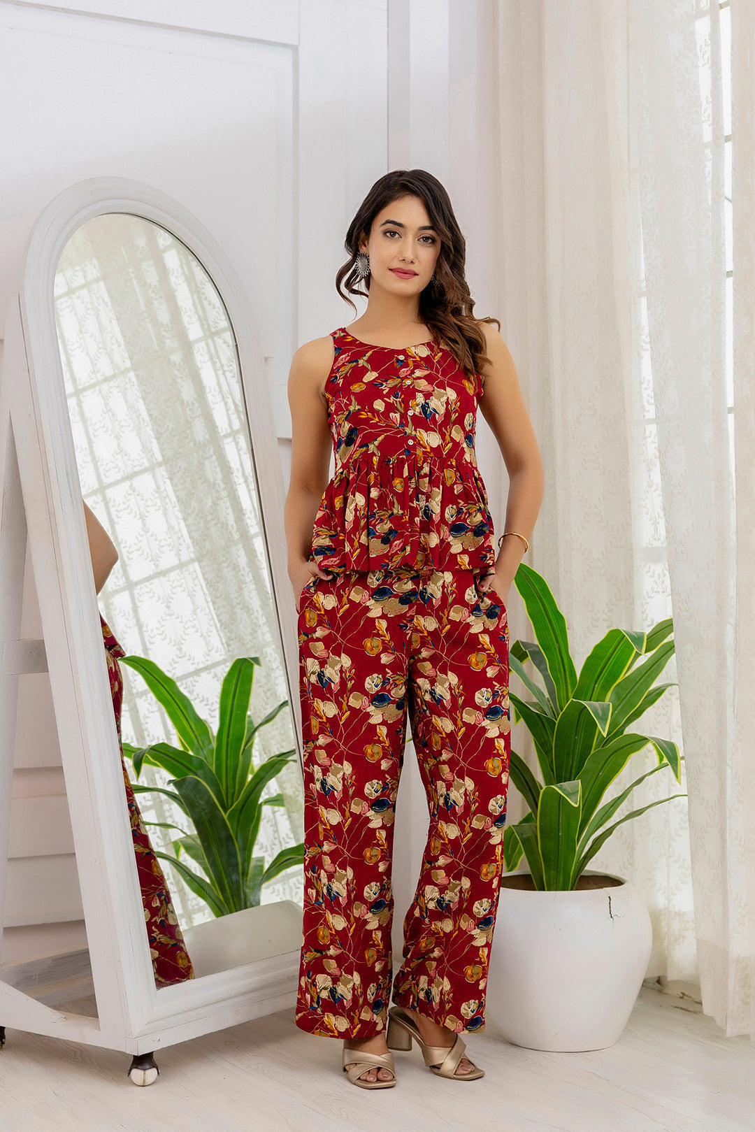 Women Maroon Printed Co-Ord Set