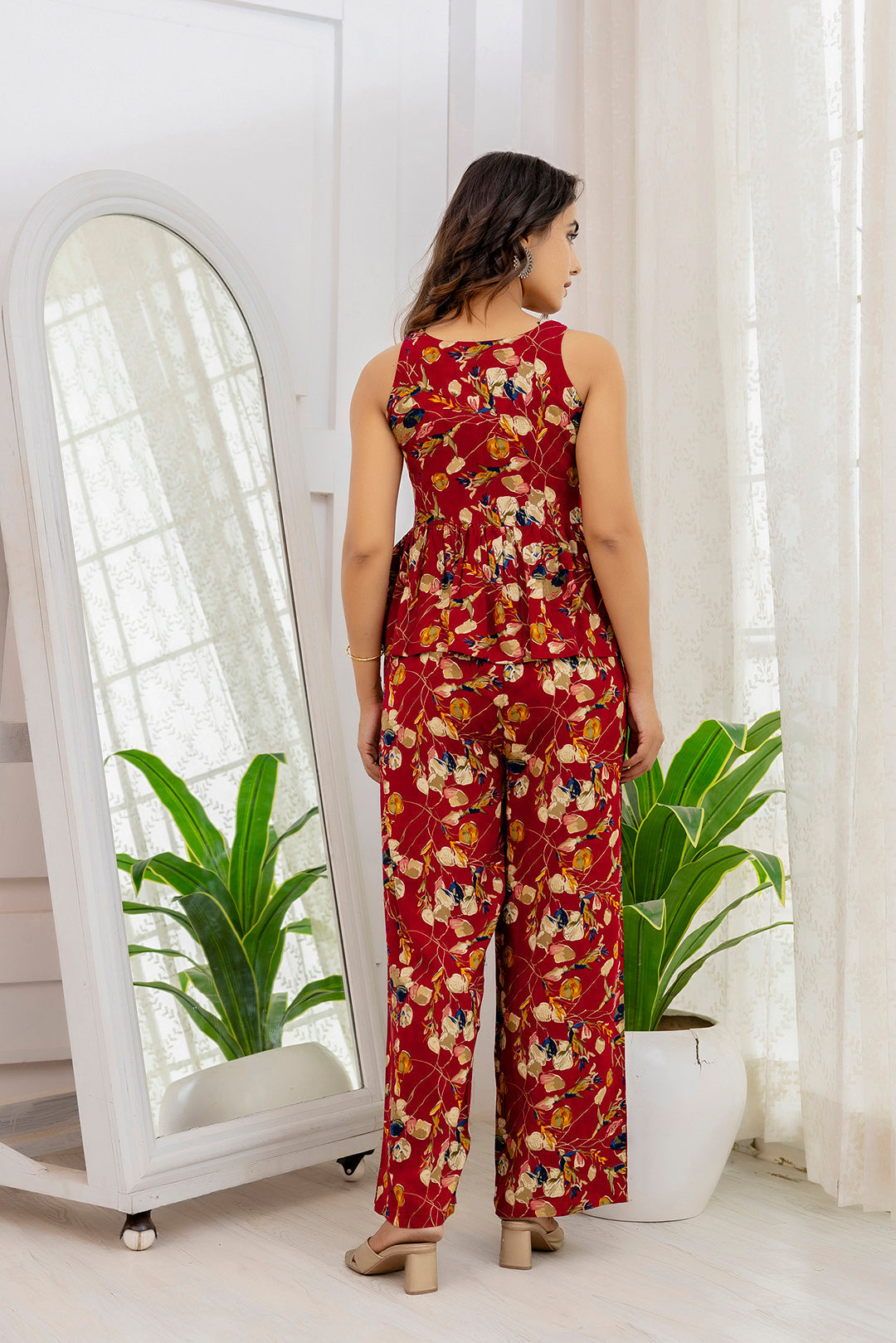 Women Maroon Printed Co-Ord Set