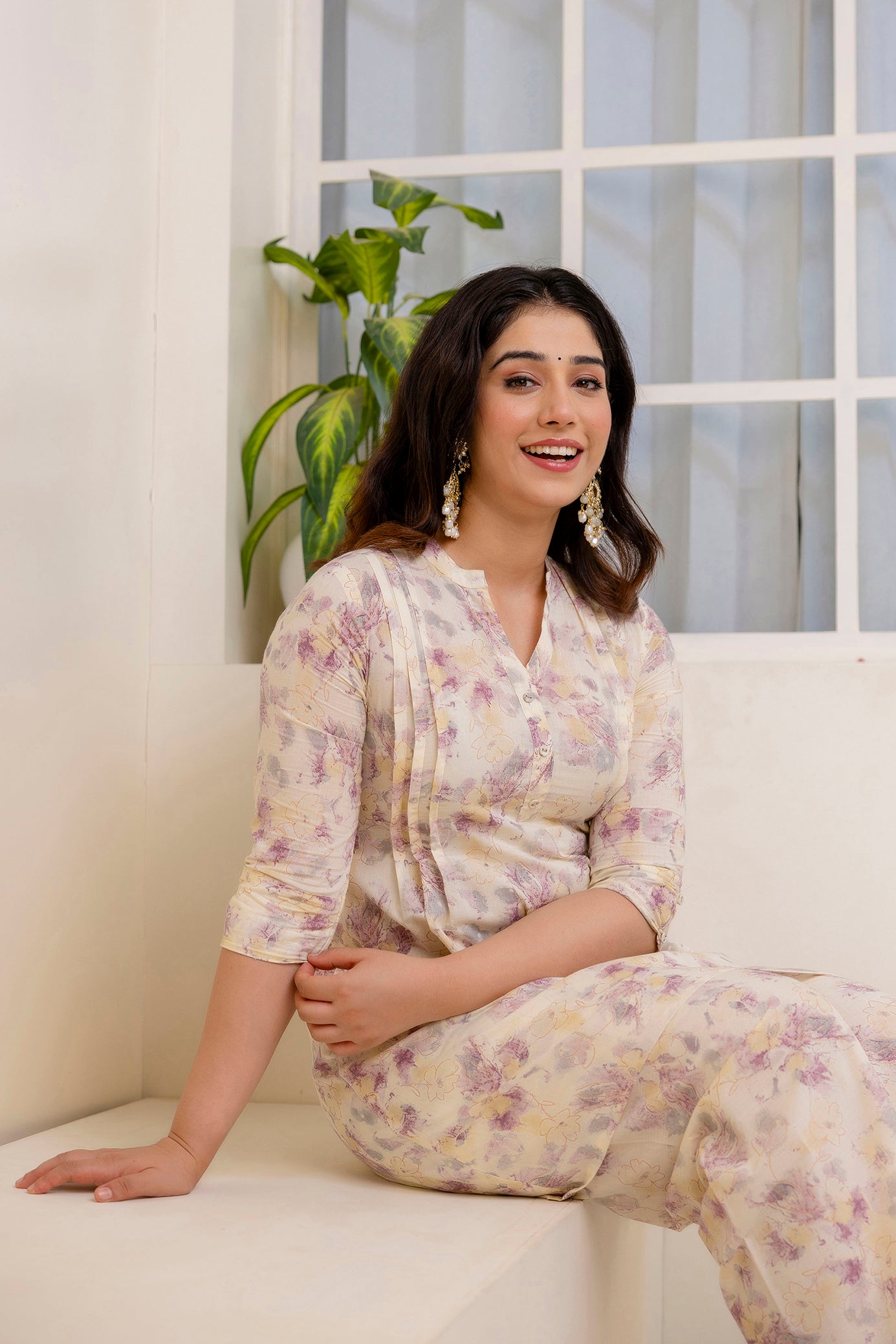 Women Cream Printed Co-Ord Set