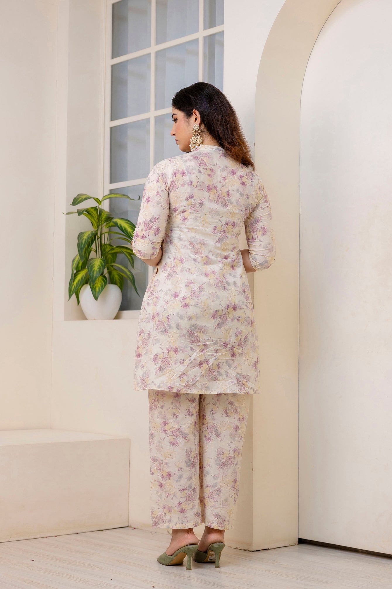 Women Cream Printed Co-Ord Set