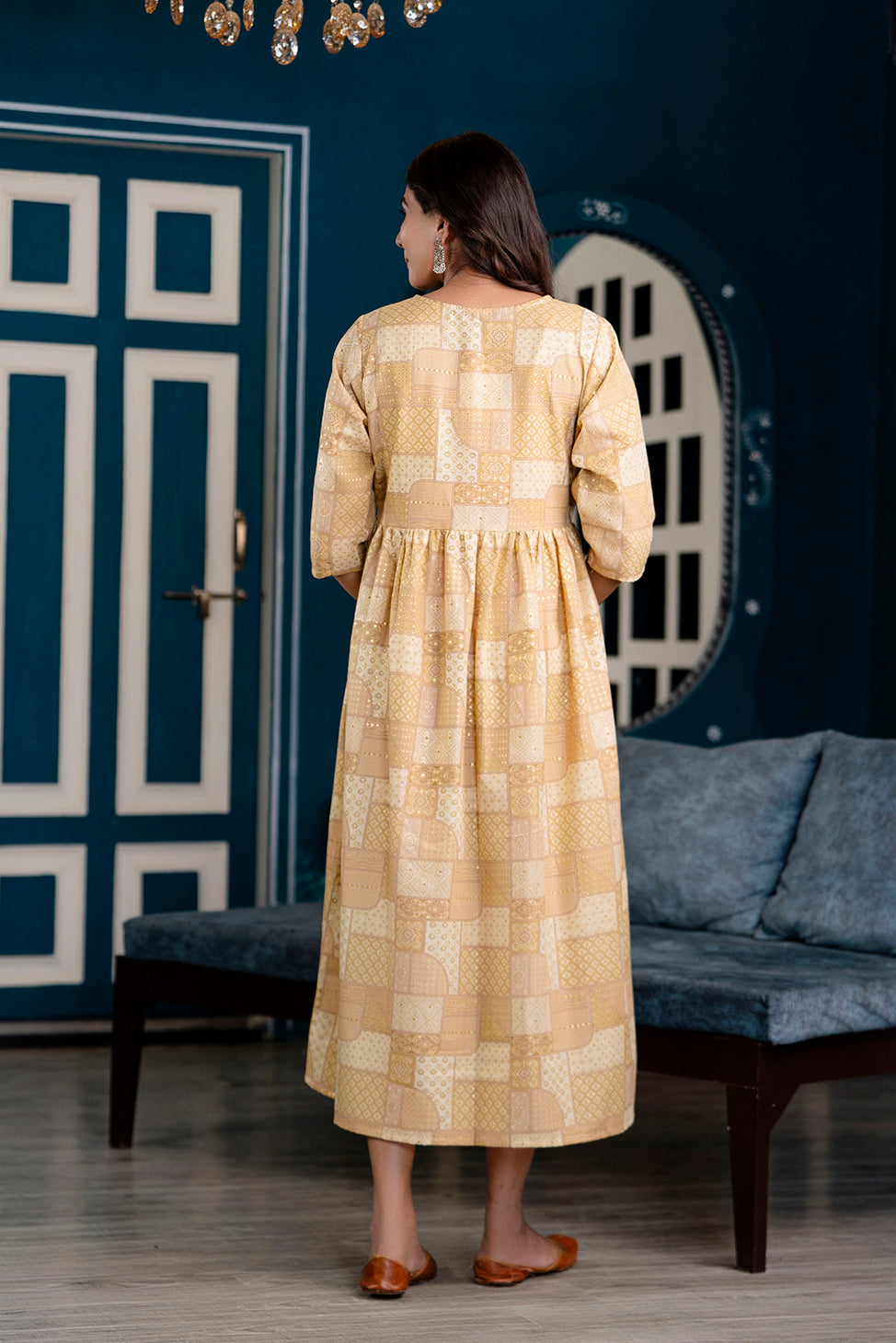 Fab Beige Printed Maternity Dress For Women