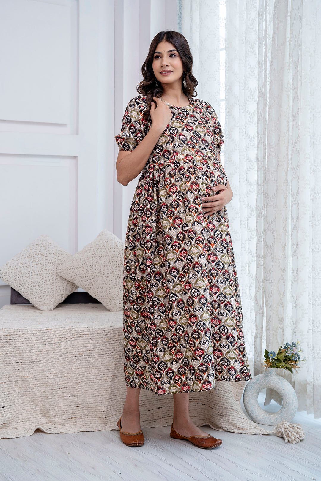 Fab Multi Printed Maternity Dress For Women