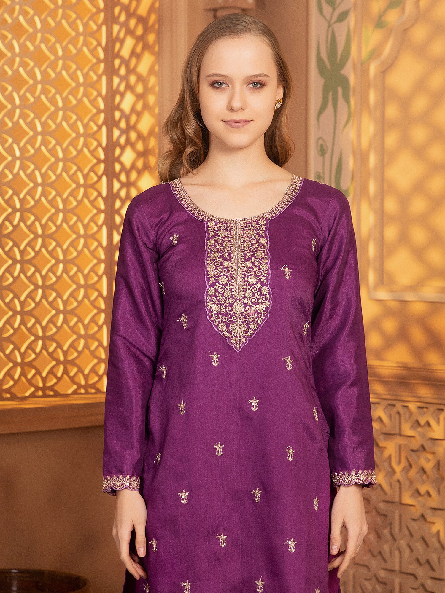 Latest Purple Georgette Straight Suit For Women Festive Wear