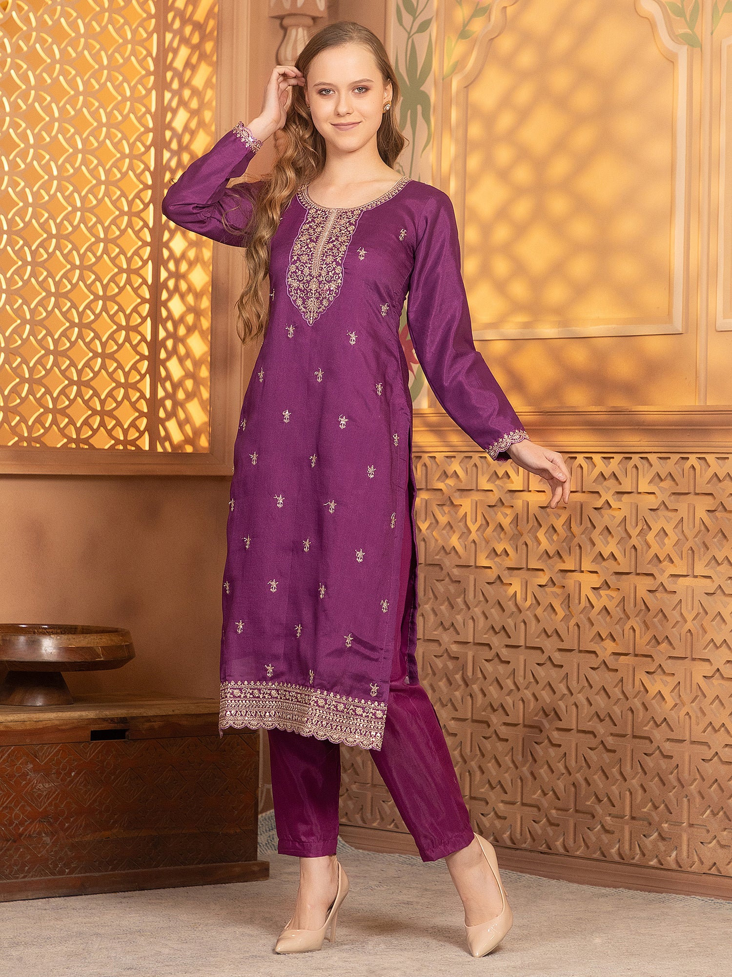 Latest Purple Georgette Straight Suit For Women Festive Wear