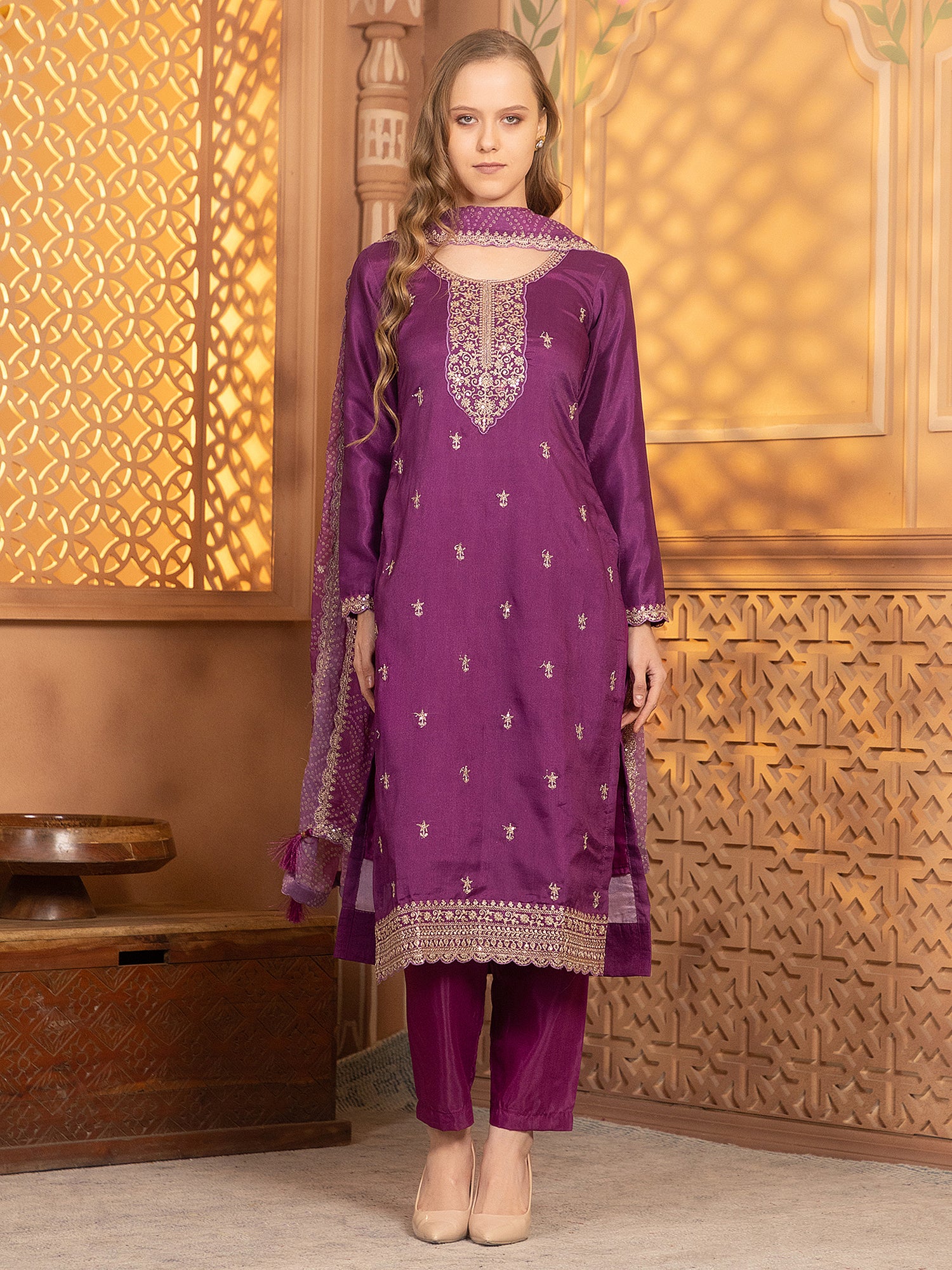 Latest Purple Georgette Straight Suit For Women Festive Wear