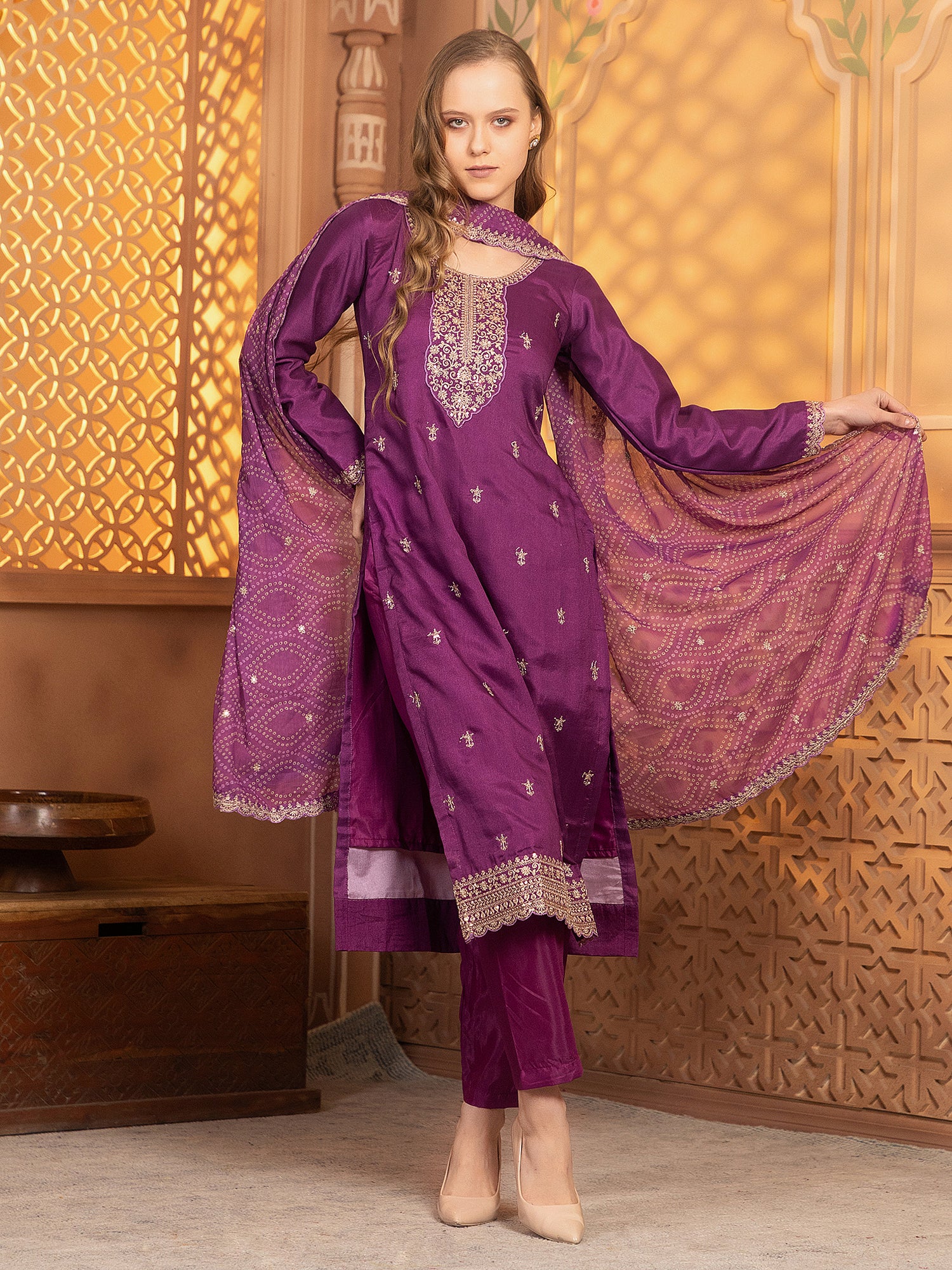 Latest Purple Georgette Straight Suit For Women Festive Wear