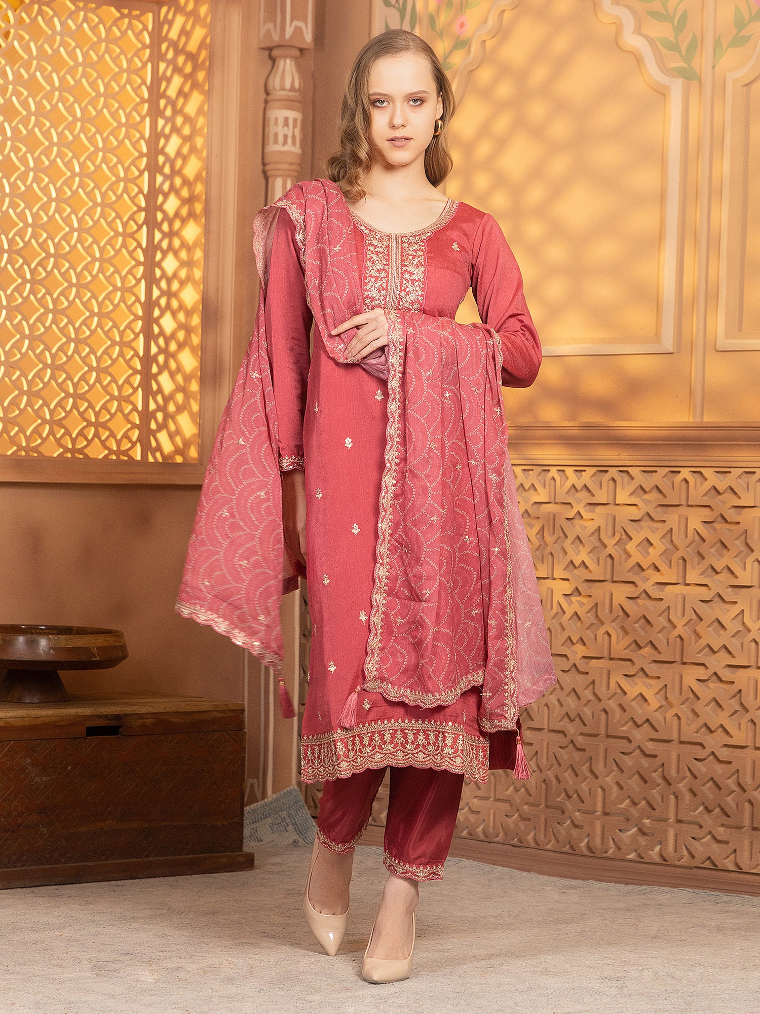 Latest Red Georgette Straight Suit For Women Festive Wear