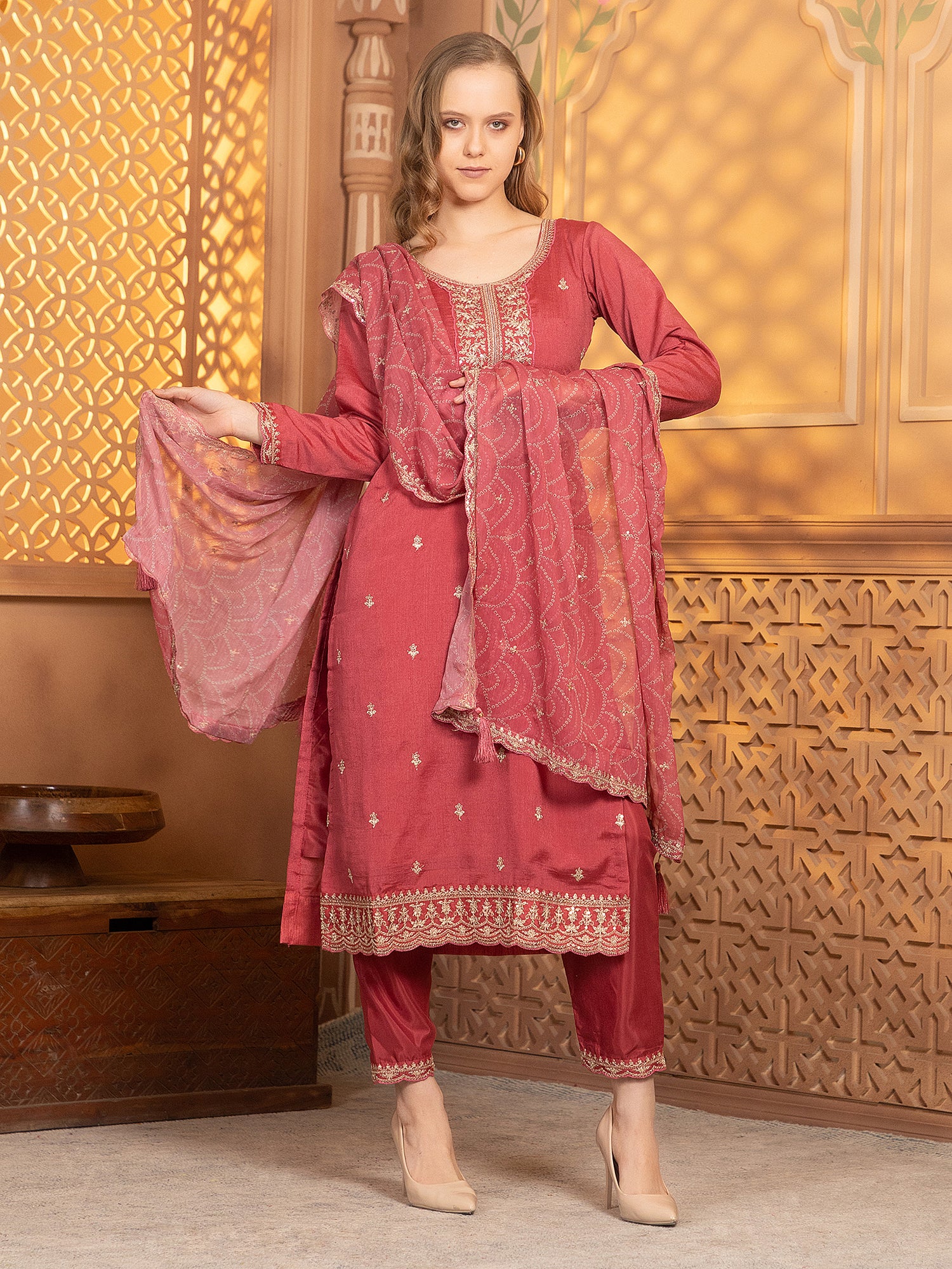 Latest Red Georgette Straight Suit For Women Festive Wear