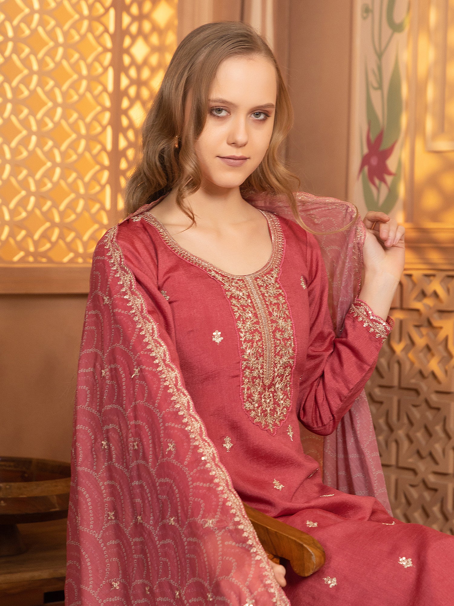 Latest Red Georgette Straight Suit For Women Festive Wear