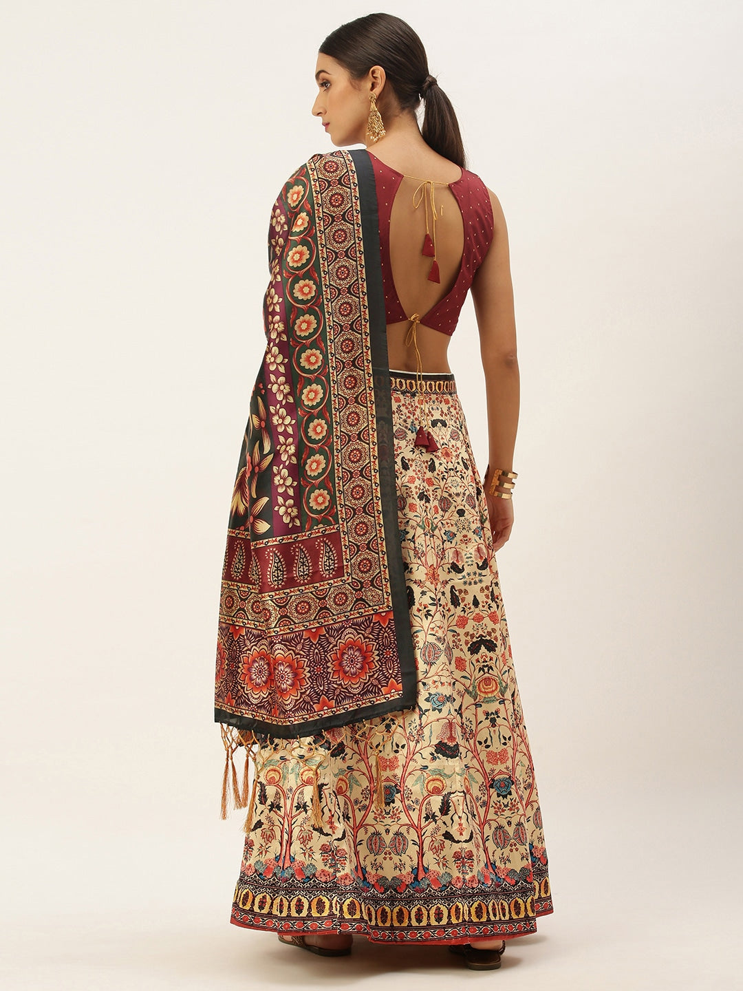 Digital Print Satin Silk Fabric Stitched Lehenga Choli With Jequared Blouse and Assami Silk Thread Work Dupatta For Women and Girls In Festive Party And Traditional Wear