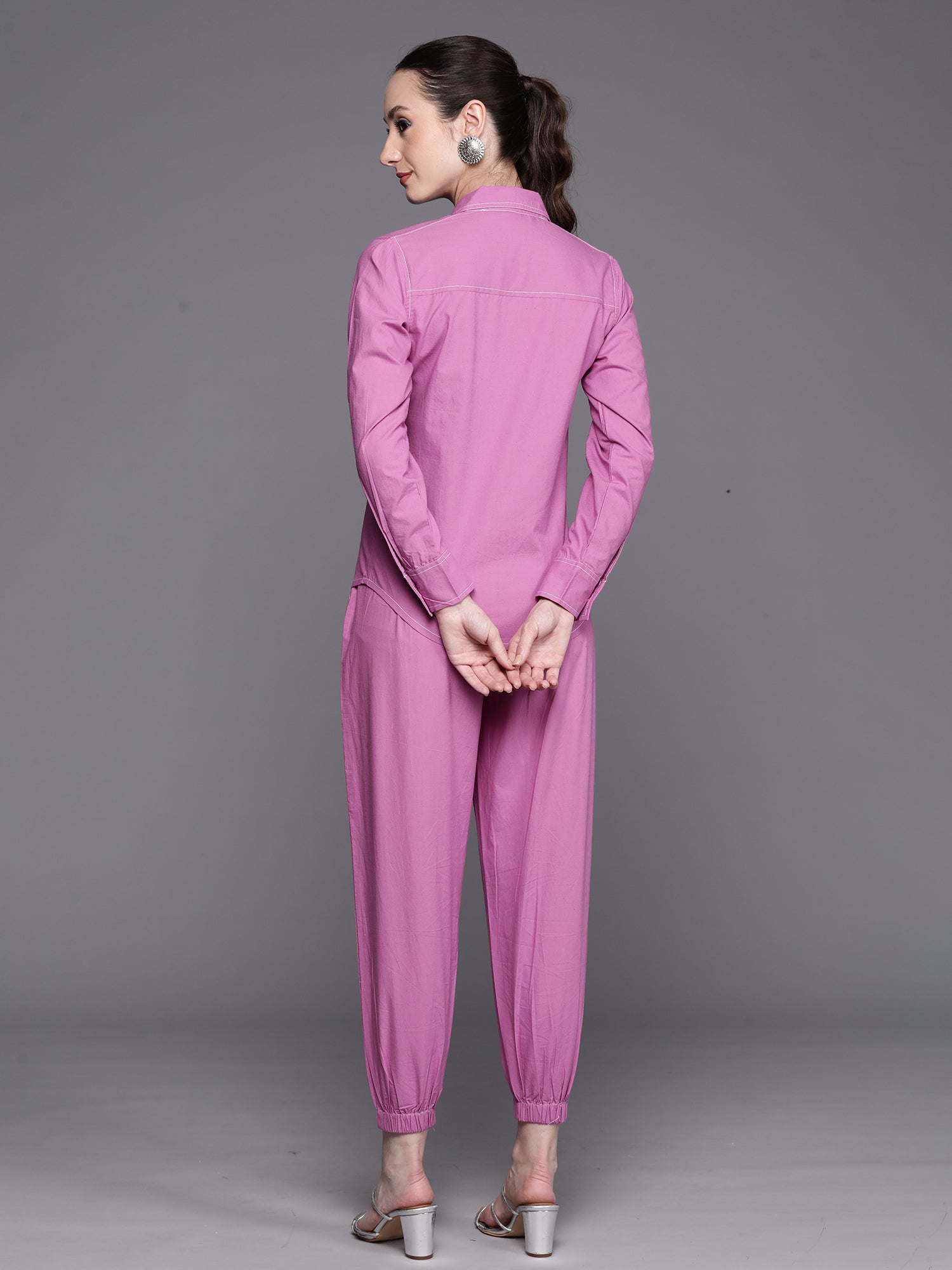 Women Lavender Solid Smart Casual Straight Kurta Trousers Set