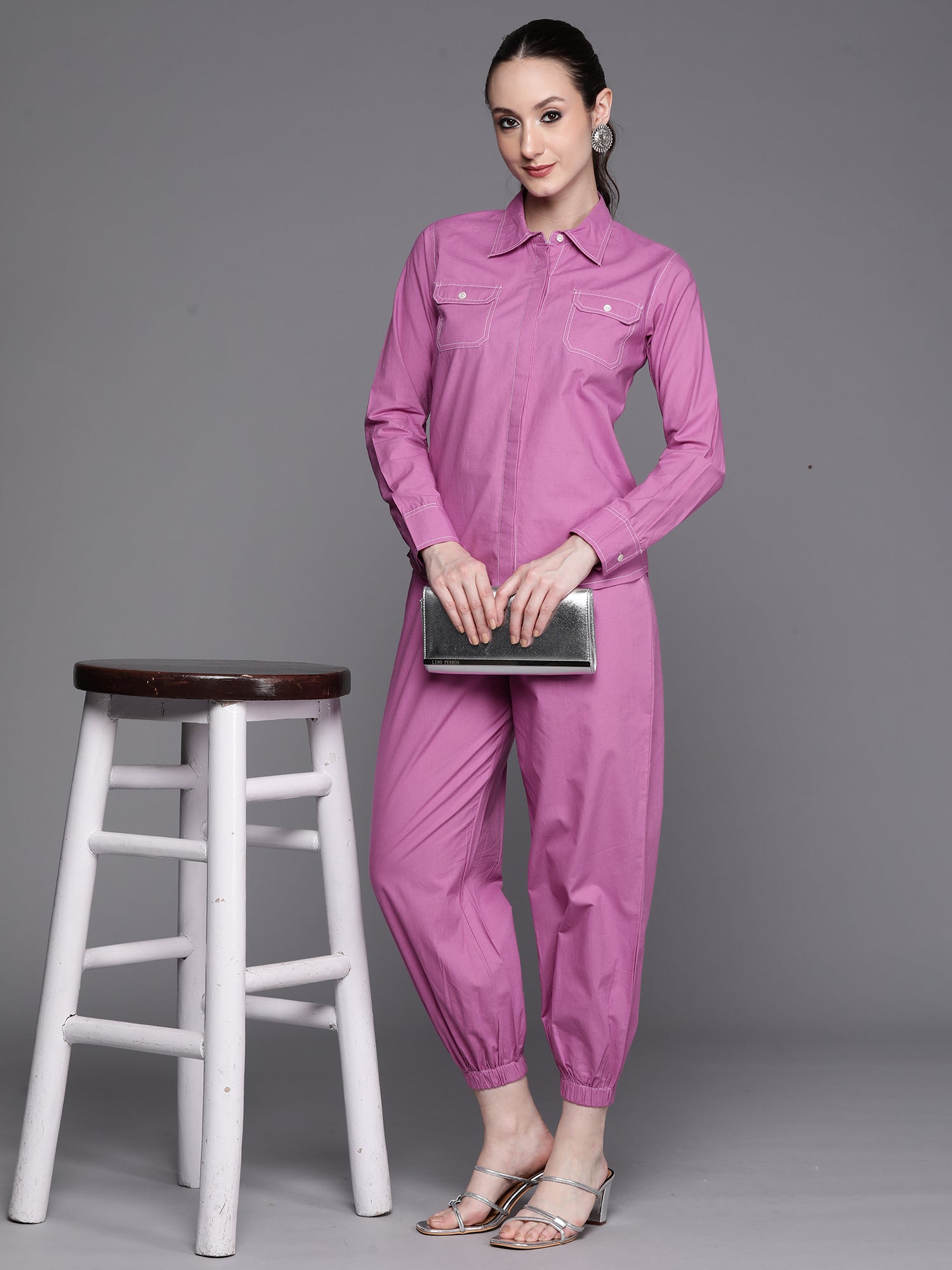 Women Lavender Solid Smart Casual Straight Kurta Trousers Set
