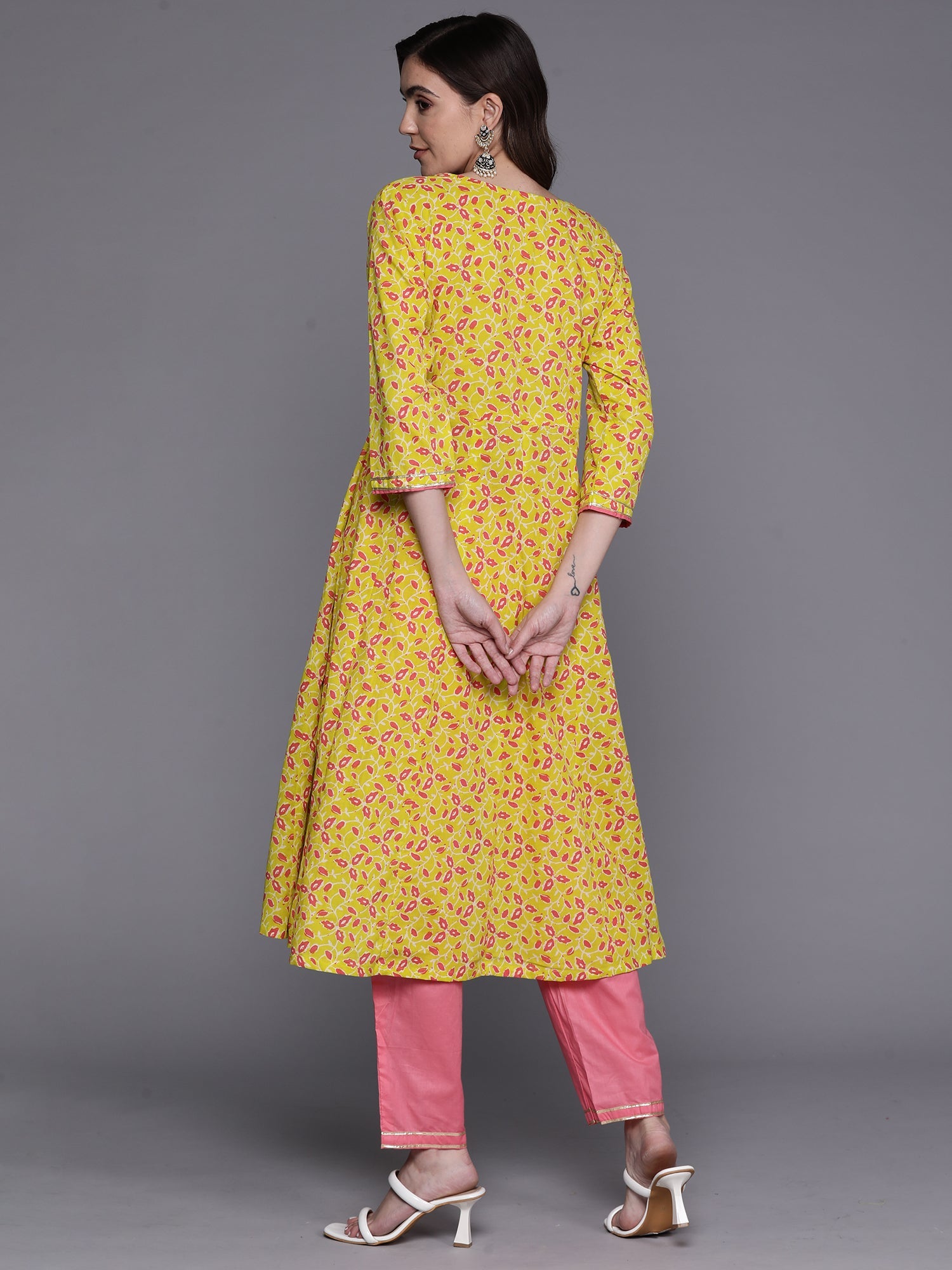 Women Yellow Printed A-Line Kurta Trousers Na Set