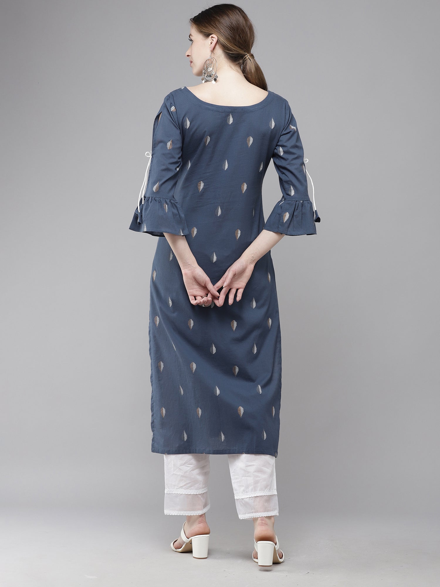 Women Navy Blue Printed Straight Kurta