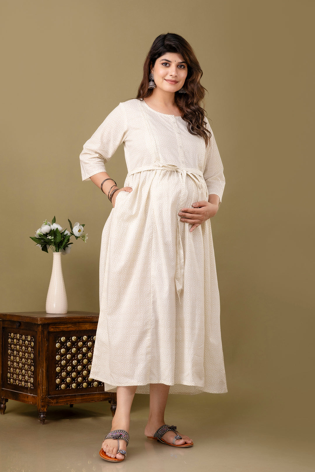 Off White Maternity Dress For Women