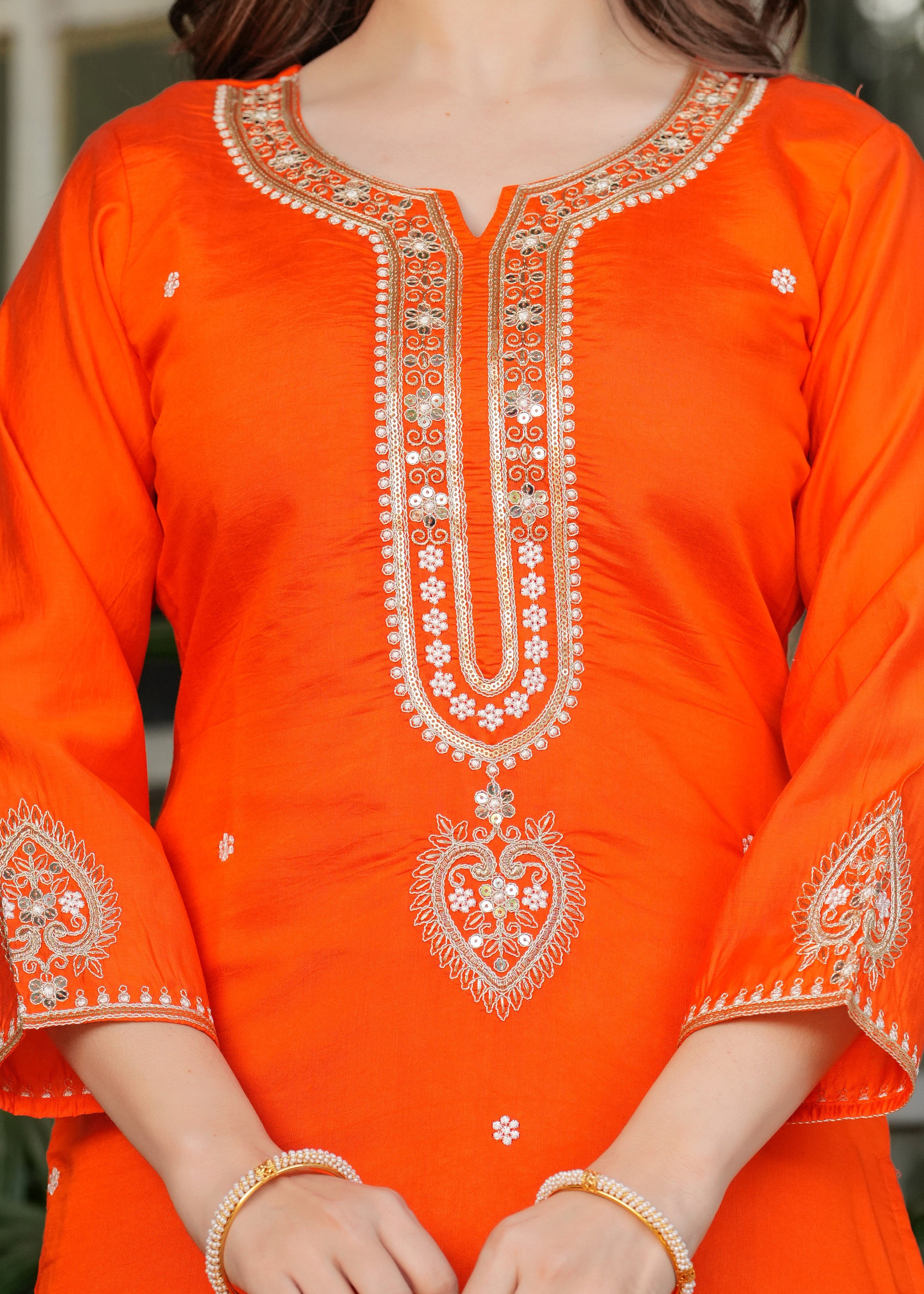 Beautiful Embroidered Viscose Chanderi Fabric Straight Kurta, Pant and Dupatta Set