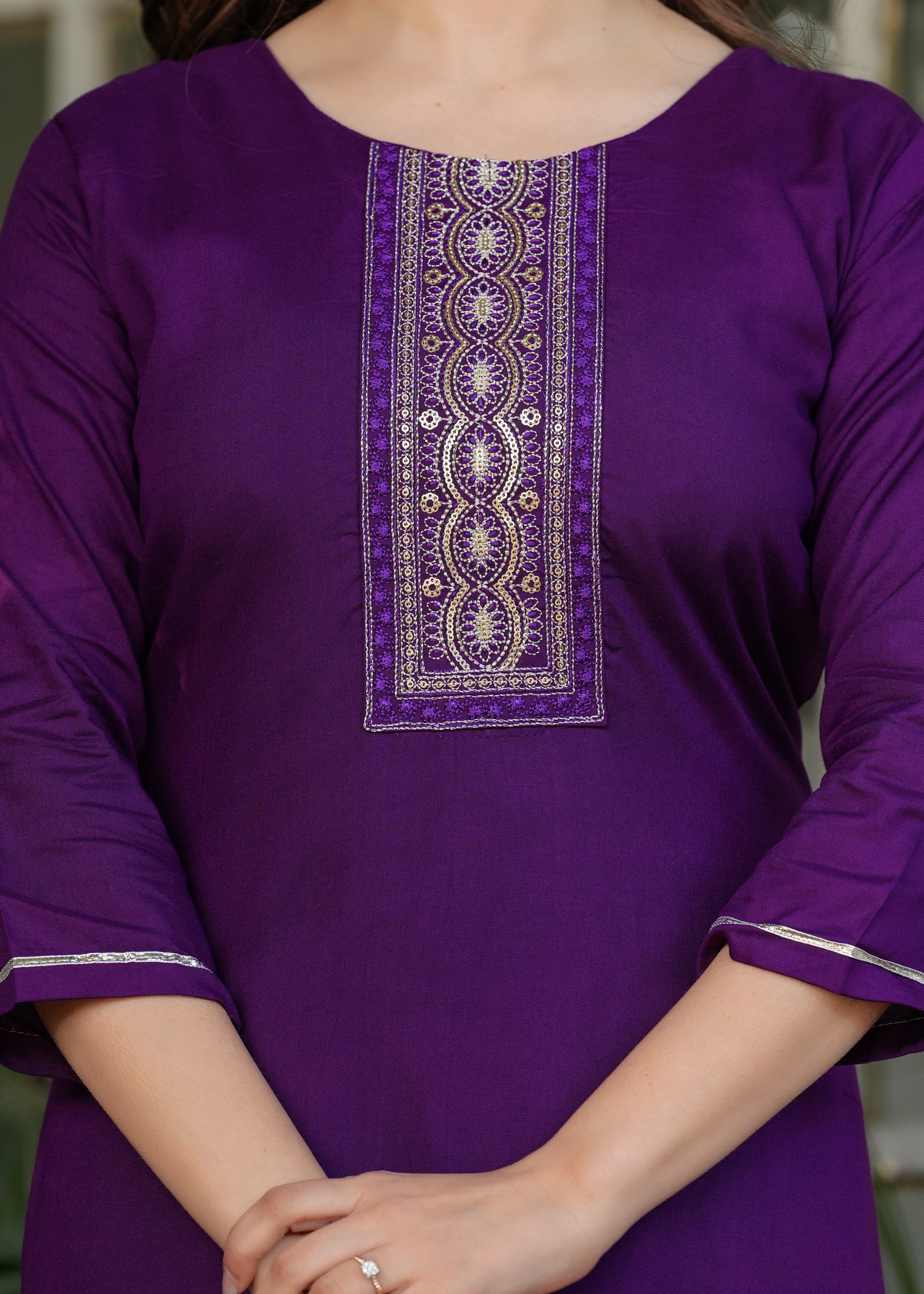 Women's Embroidered Rayon Fabric Straight Kurta, Pant and Dupatta Set
