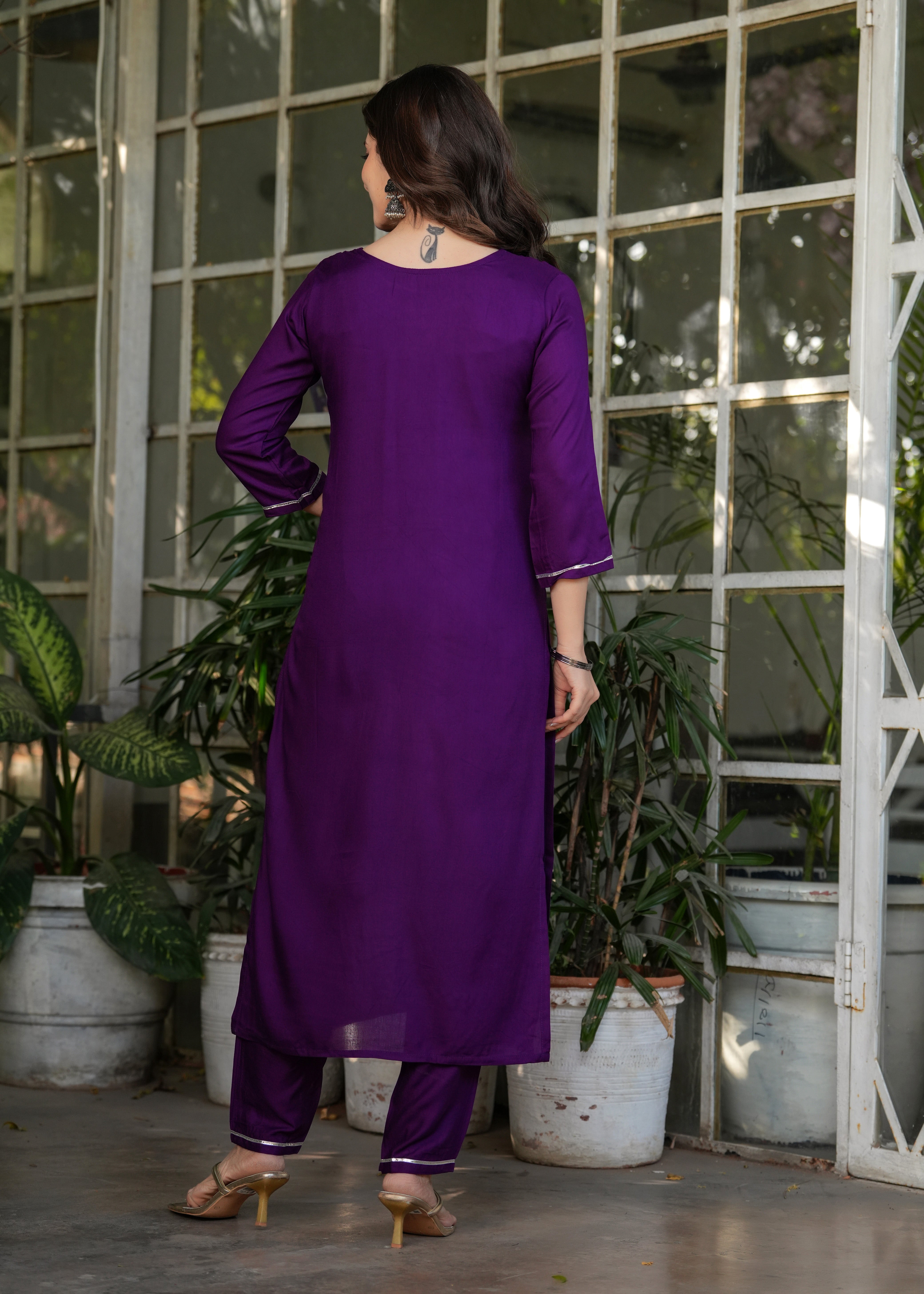 Women's Embroidered Rayon Fabric Straight Kurta, Pant and Dupatta Set