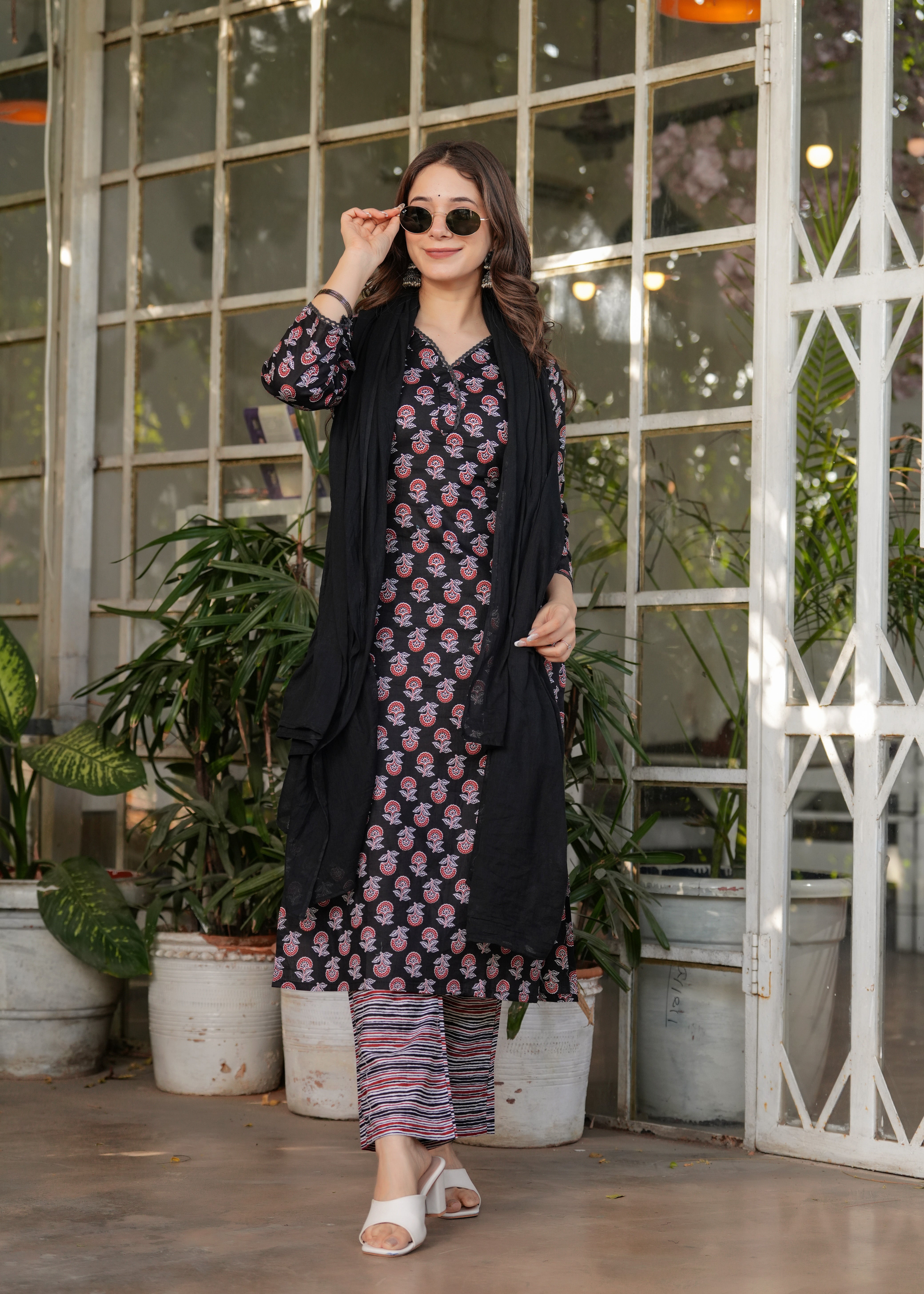 Women's Printed Pure Cotton Fabric Straight Kurta, Pant and Dupatta Set