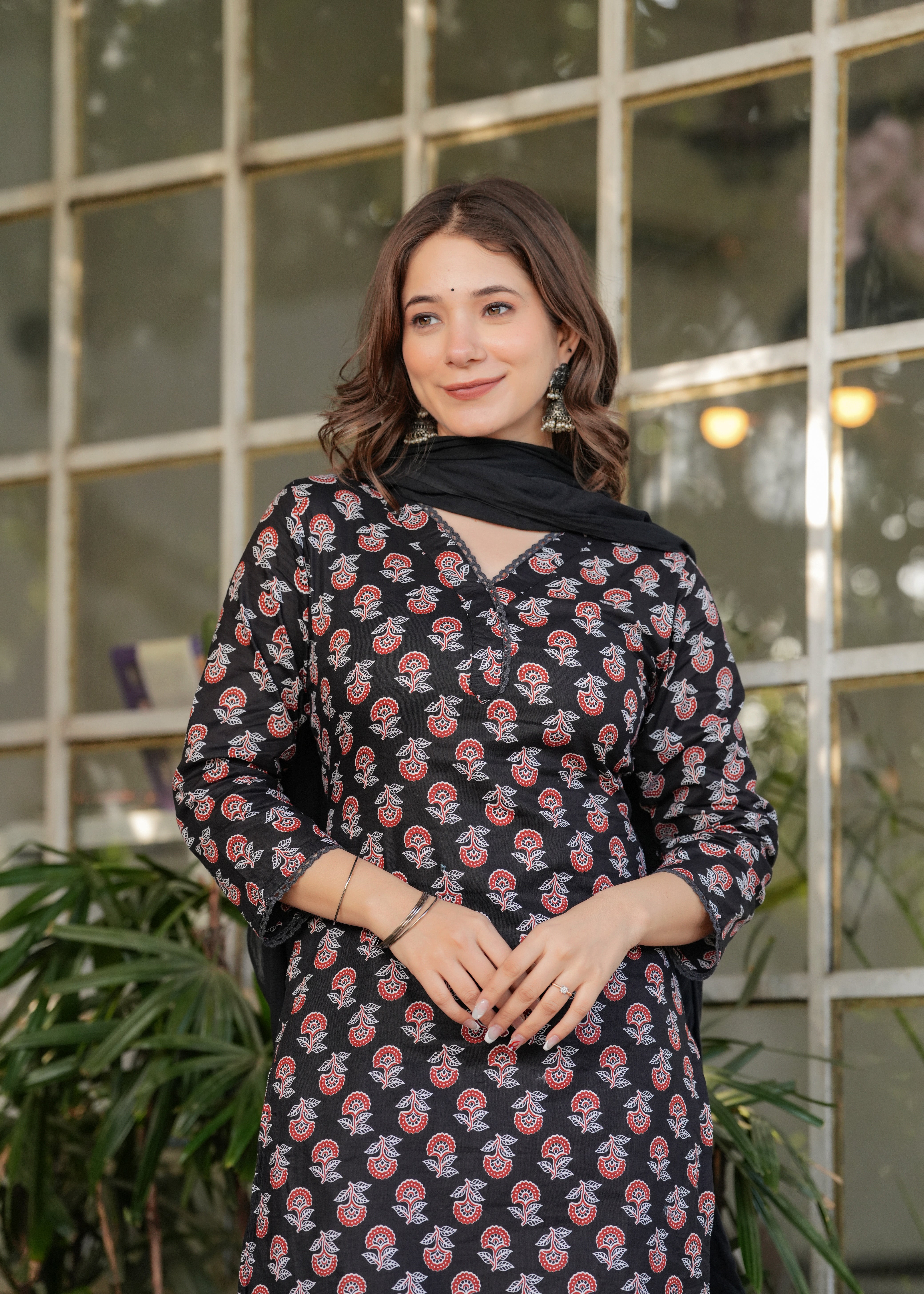 Women's Printed Pure Cotton Fabric Straight Kurta, Pant and Dupatta Set