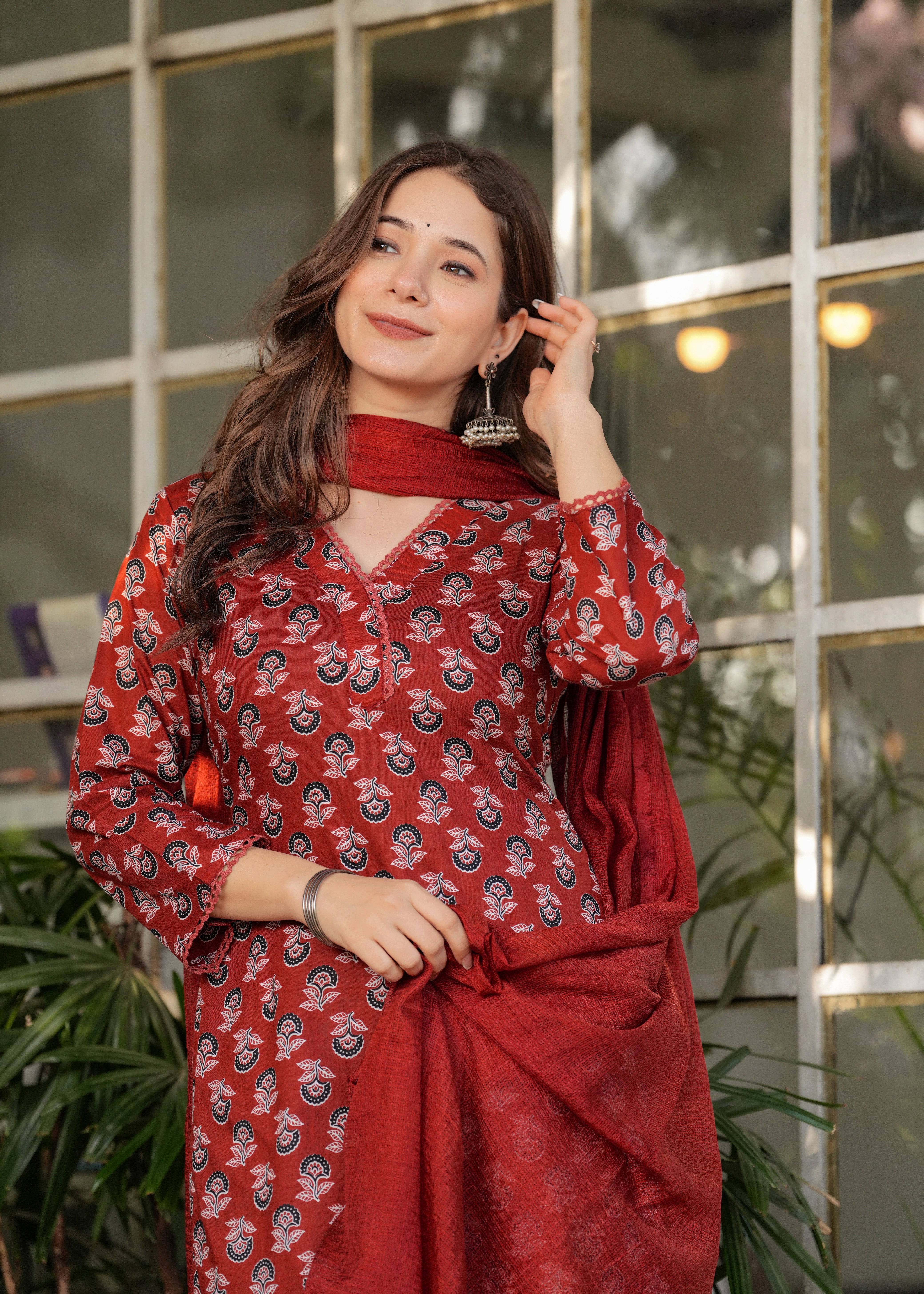 Women's Printed Pure Cotton Fabric Straight Kurta, Pant and Dupatta Set