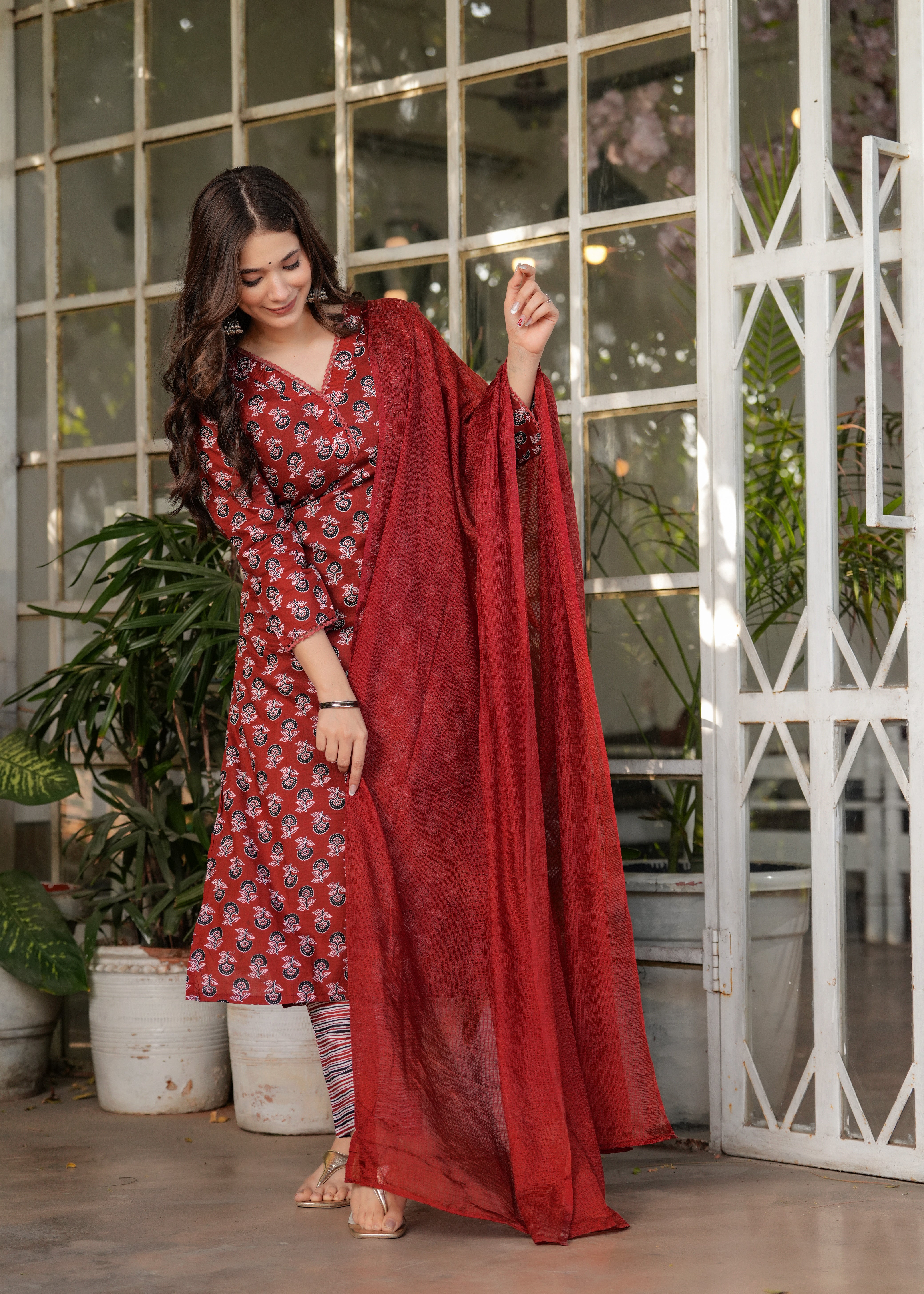 Women's Printed Pure Cotton Fabric Straight Kurta, Pant and Dupatta Set