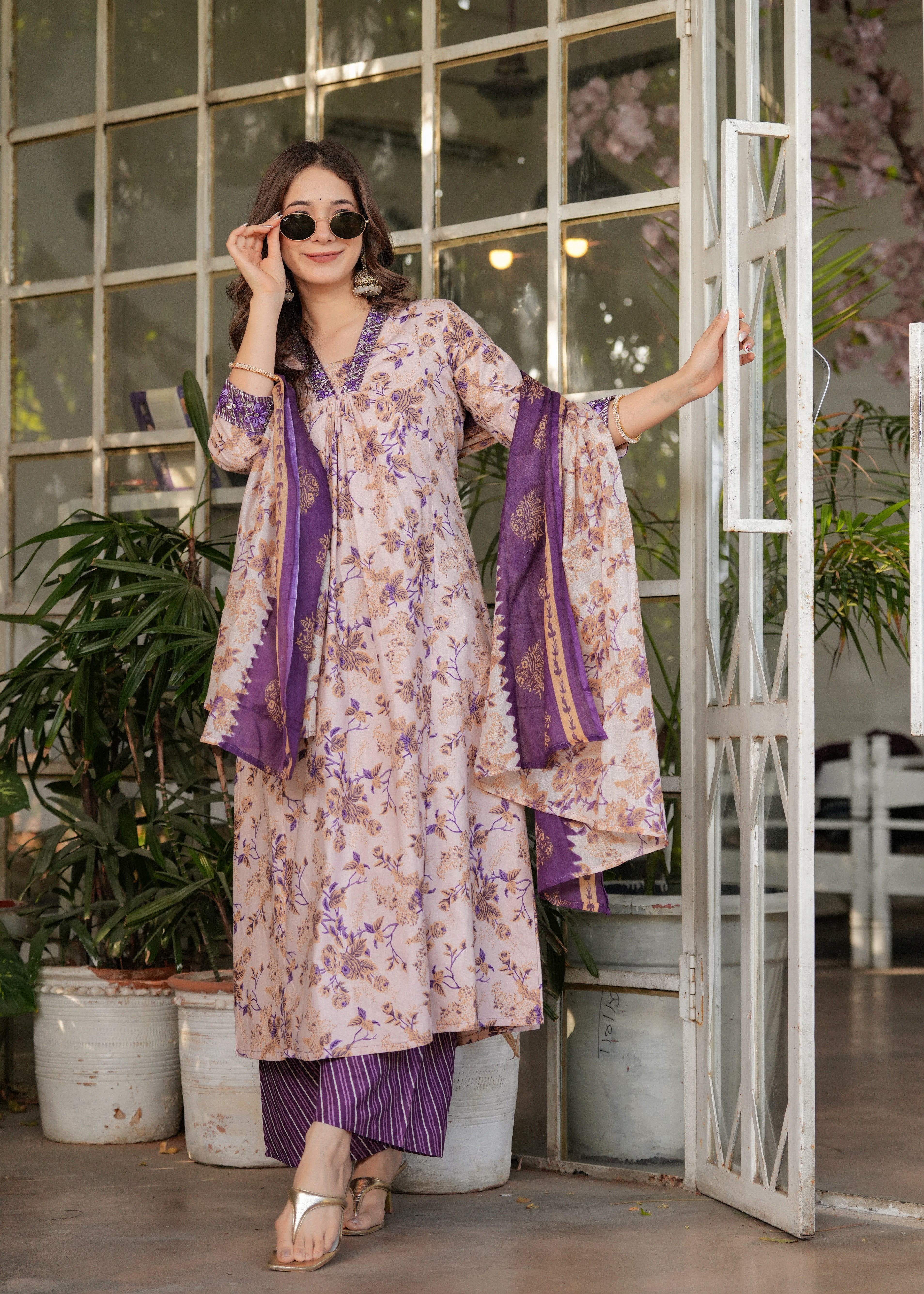 Women's Printed Pure Cotton Fabric Straight Kurta, Pant and Dupatta Set