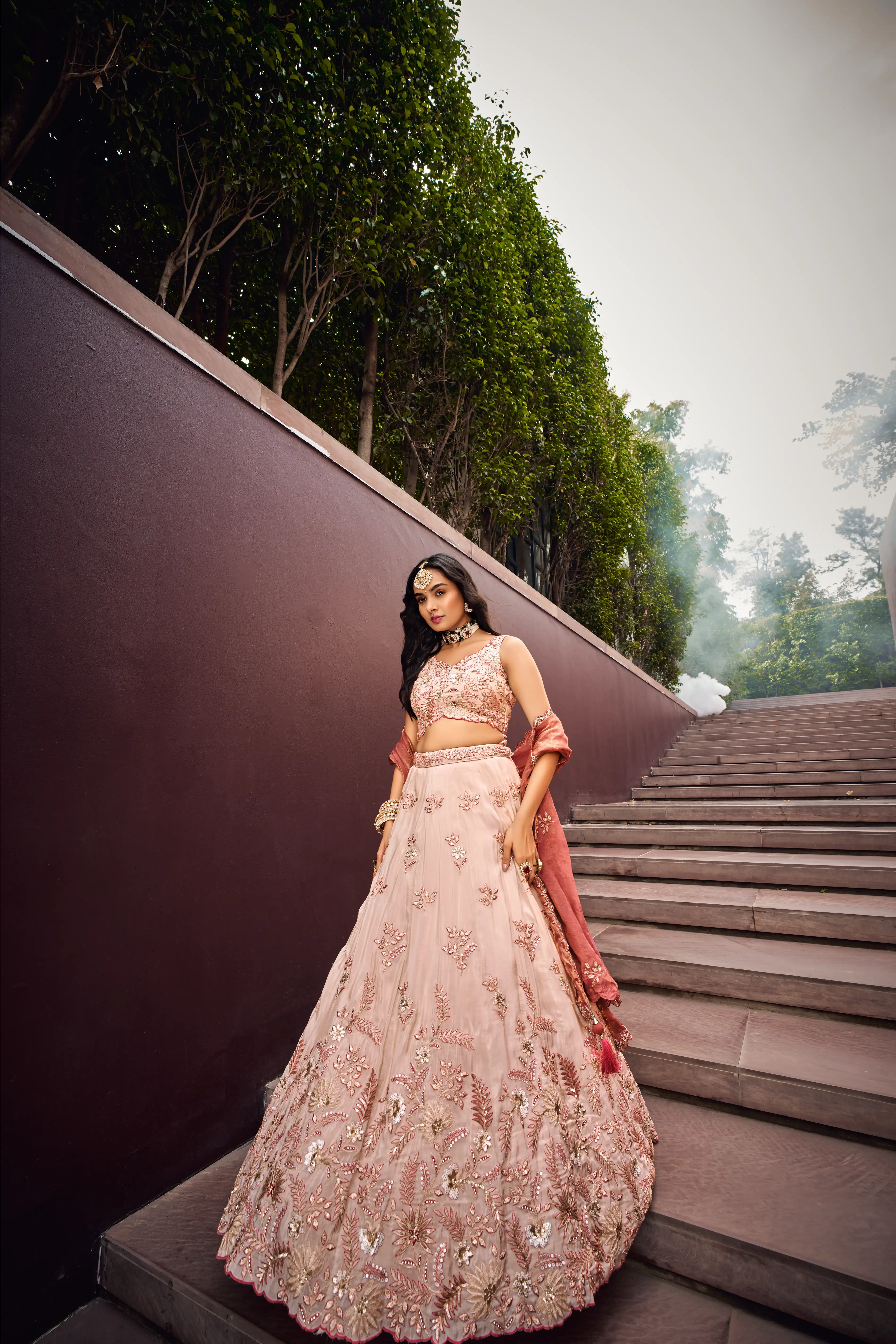 Rose Gold Viscose fabric Sequins work Lehenga