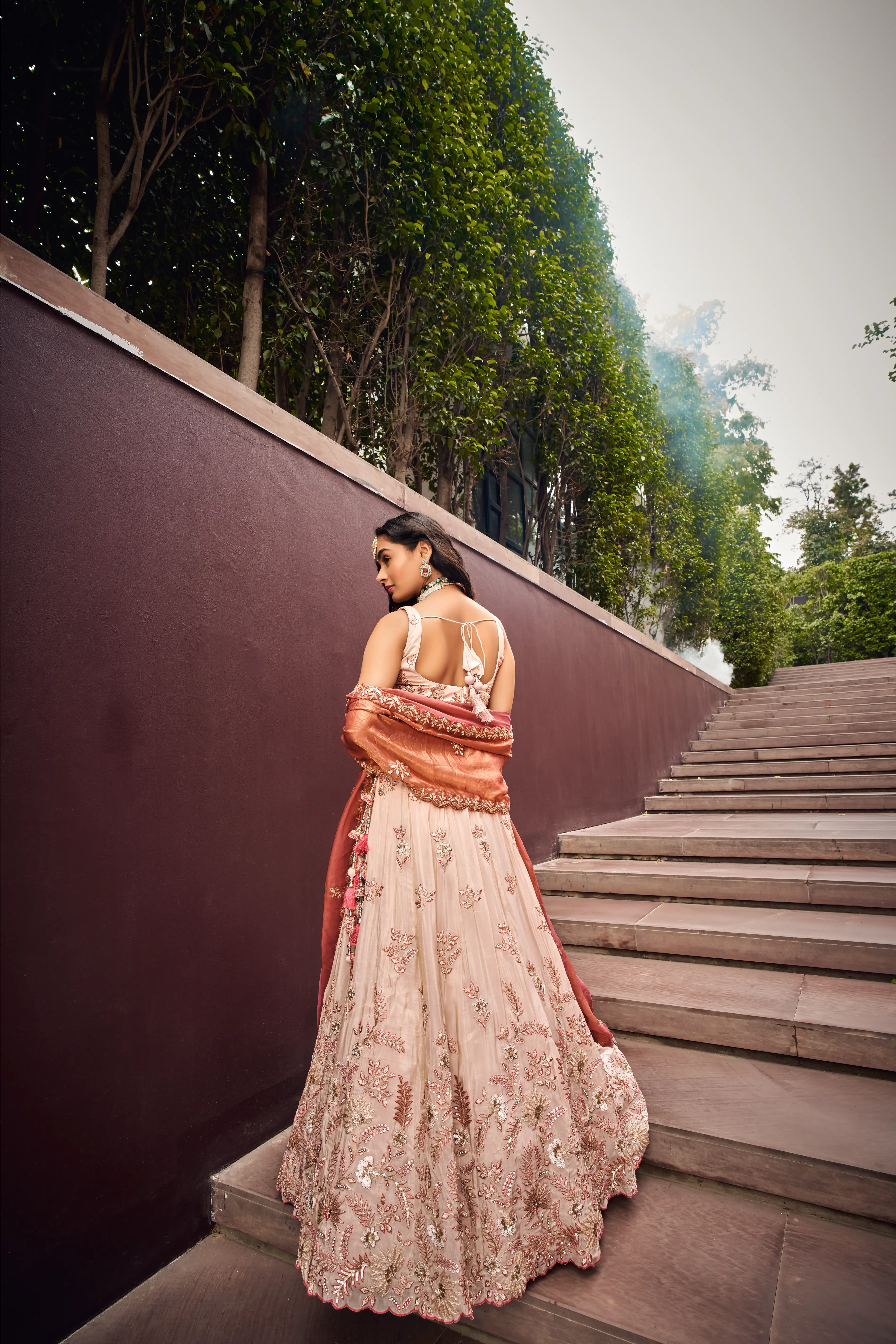 Rose Gold Viscose fabric Sequins work Lehenga