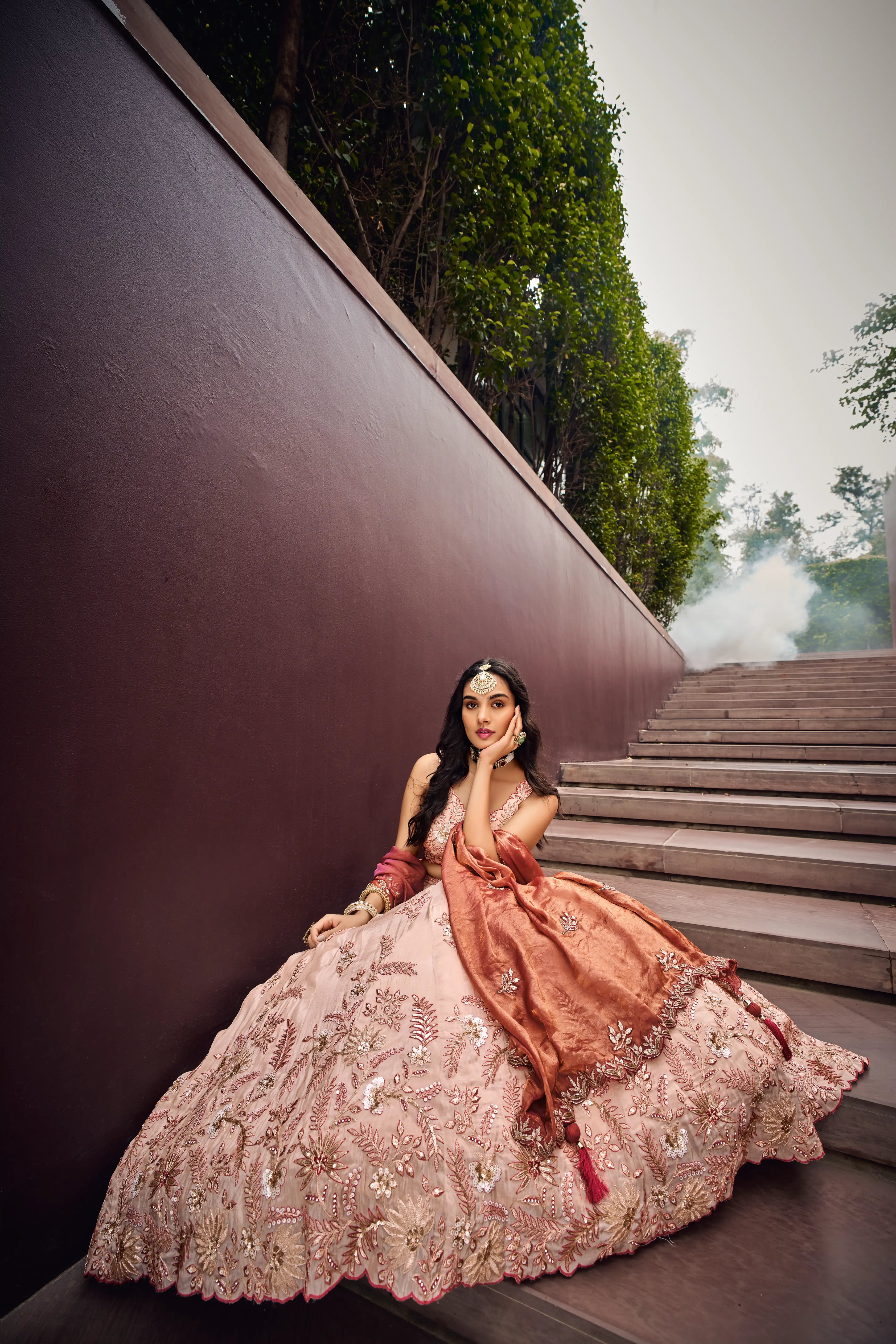 Rose Gold Viscose fabric Sequins work Lehenga