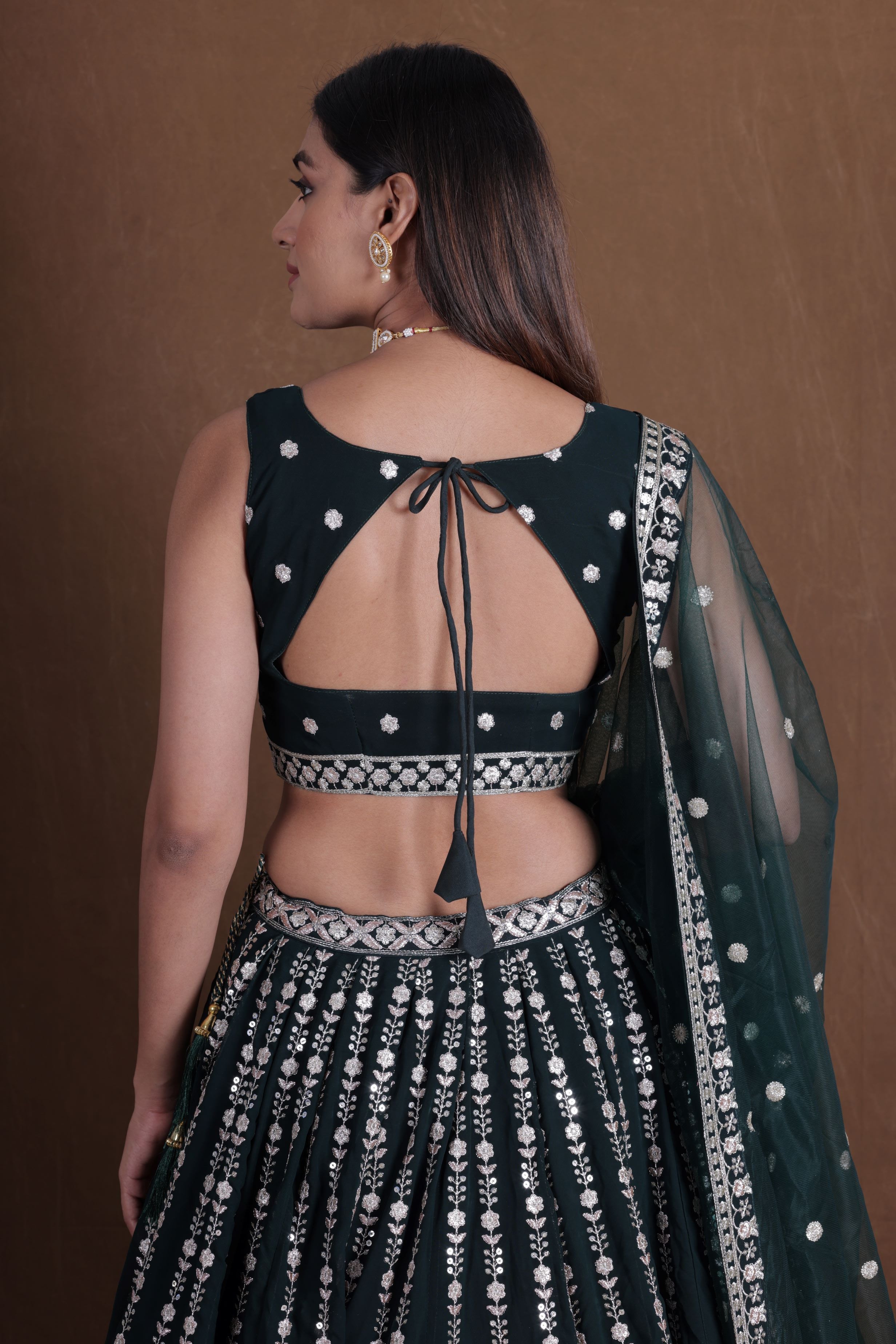 Green Georgette Thread Sequence Embroidery Work Lehenga Choli